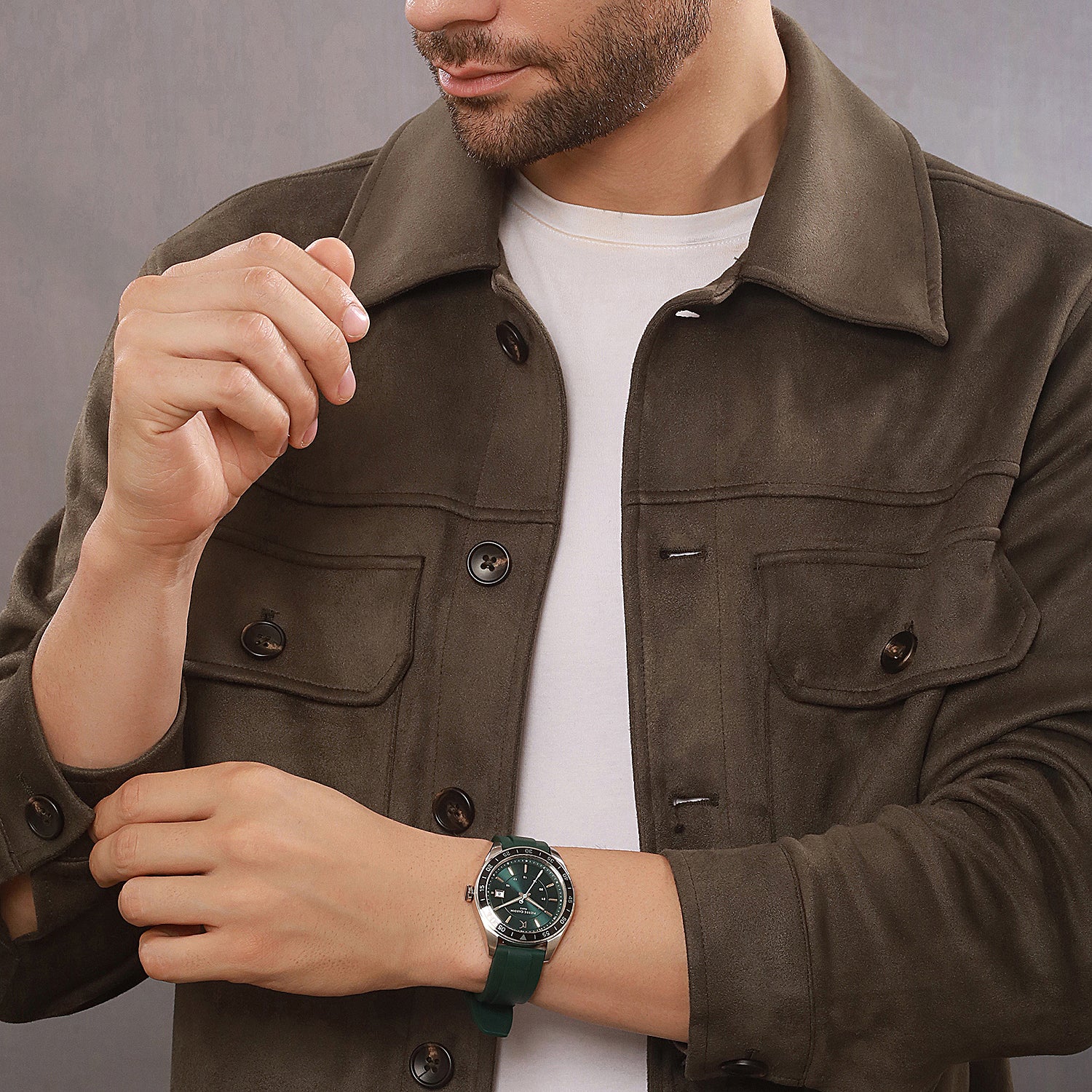Nation Verre Men’s 42mm Sport Watch - Green Dial, Black Bezel with Green Silicone Strap - Image 7
