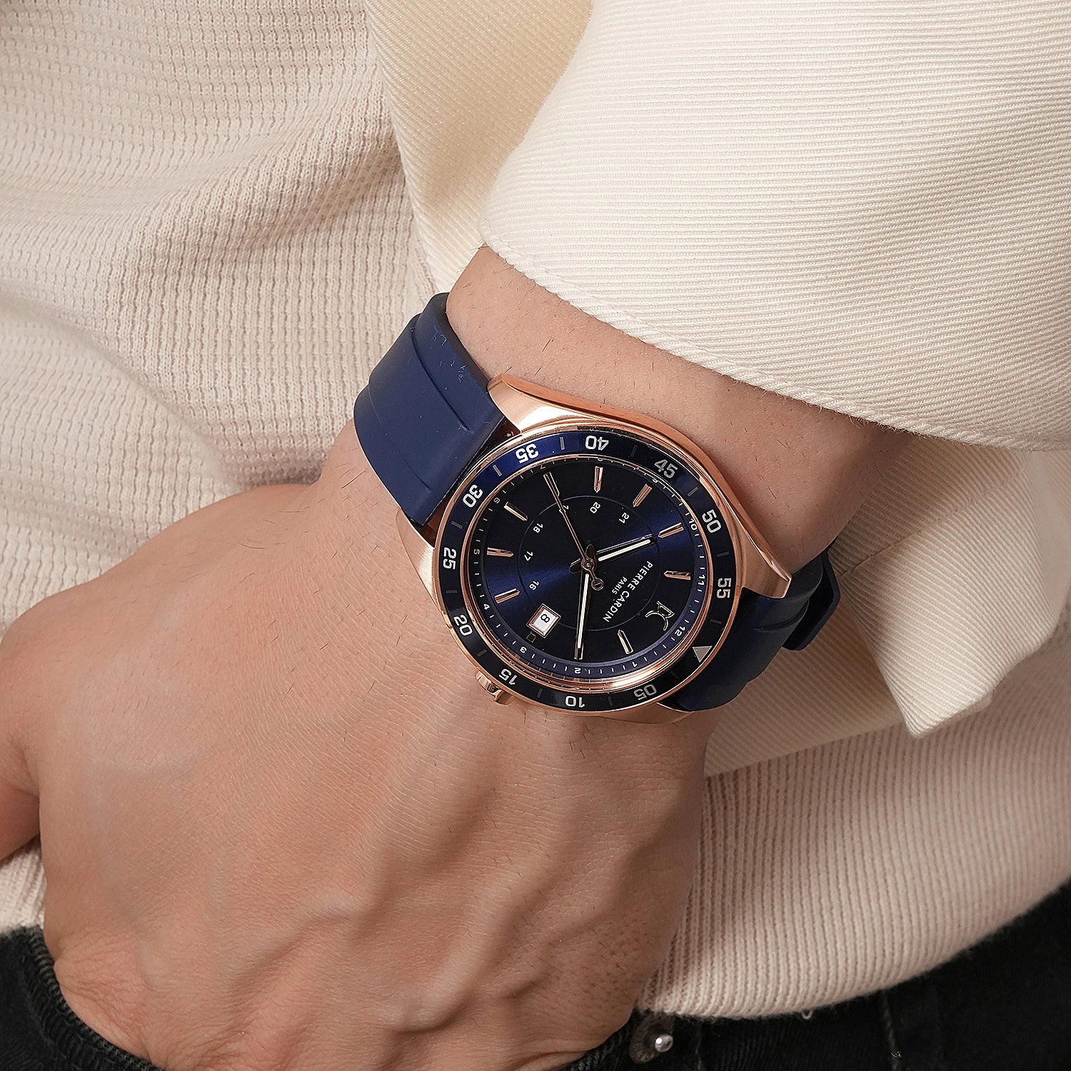 Nation Verre Men’s 42mm Sport Watch - Rose Gold Case, Blue Dial, Blue Bezel with Blue Silicone Strap - Image 8