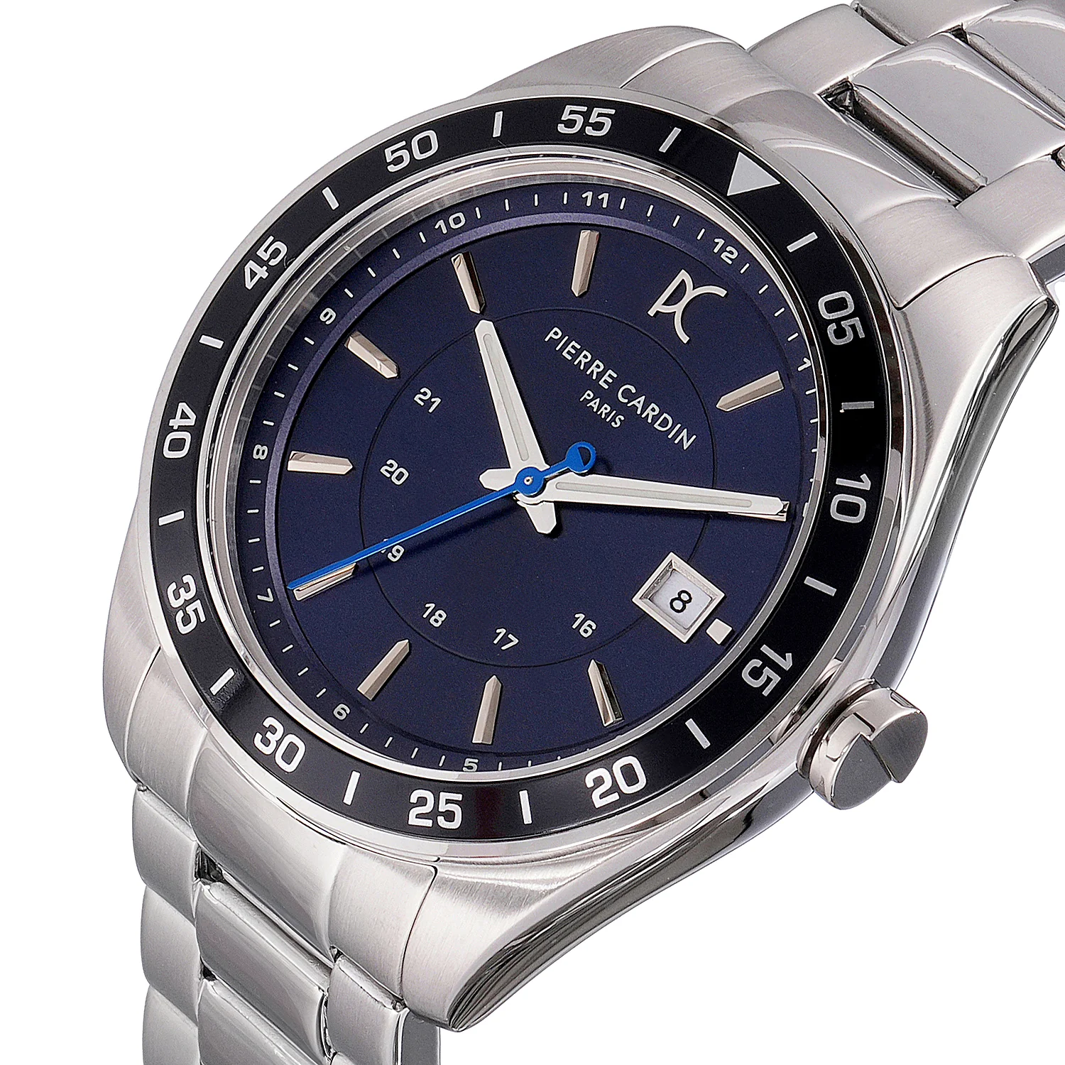 Nation Verre Men’s 42mm Sport Watch - Silver Case, Blue Bezel, Blue Dial with Silver Metal Strap - Image 2