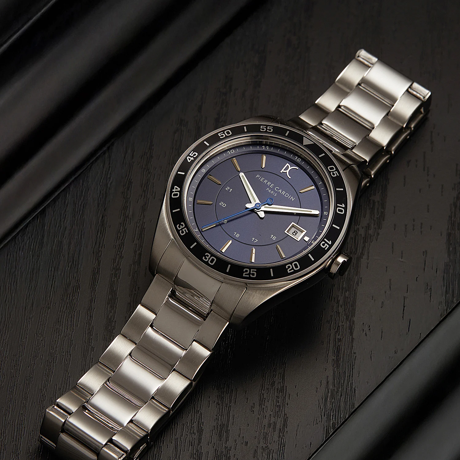 Nation Verre Men’s 42mm Sport Watch - Silver Case, Blue Bezel, Blue Dial with Silver Metal Strap - Image 5