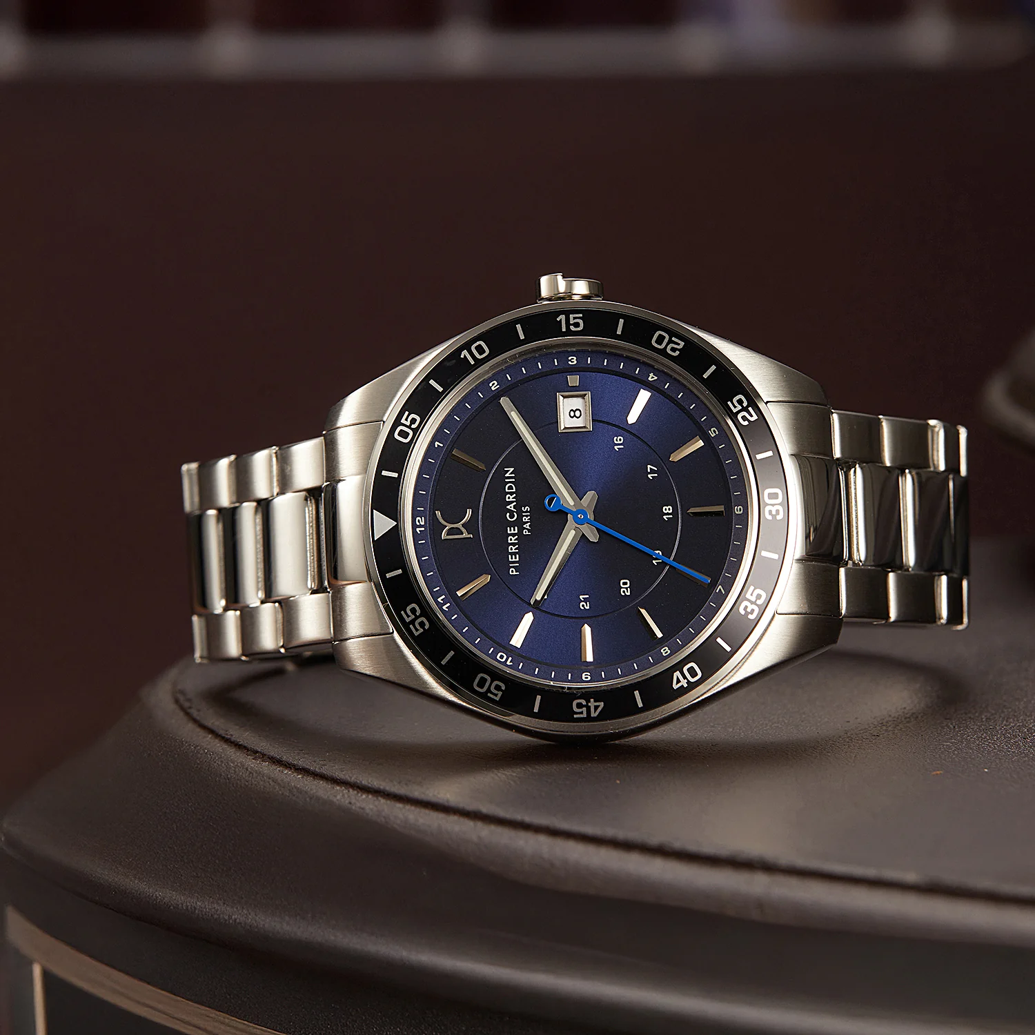 Nation Verre Men’s 42mm Sport Watch - Silver Case, Blue Bezel, Blue Dial with Silver Metal Strap - Image 6