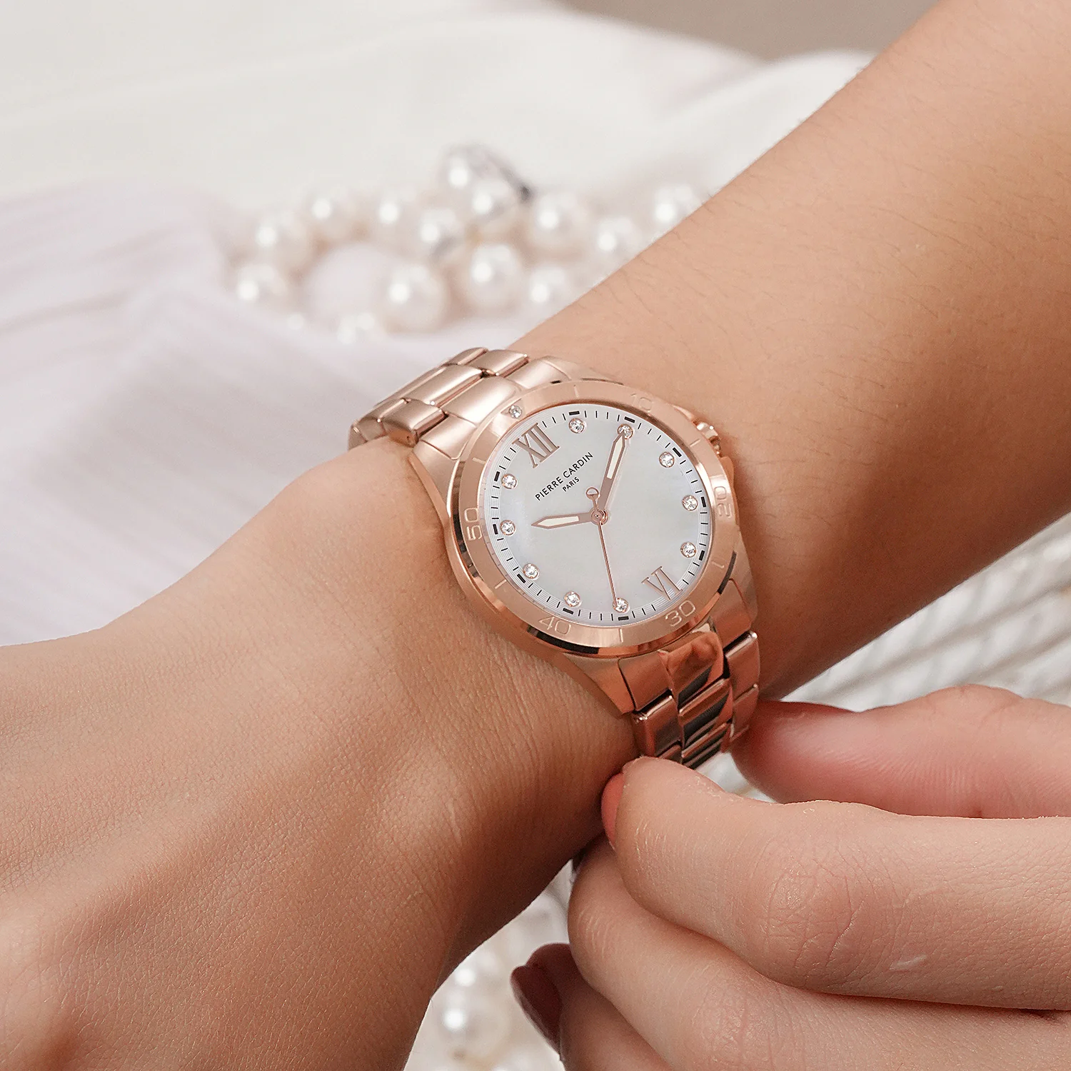 Observatoire Éclat Ladies’ Watch - Rose Gold Case with White Mother of Pearl Look Dial and Crystal Indexes - Image 8
