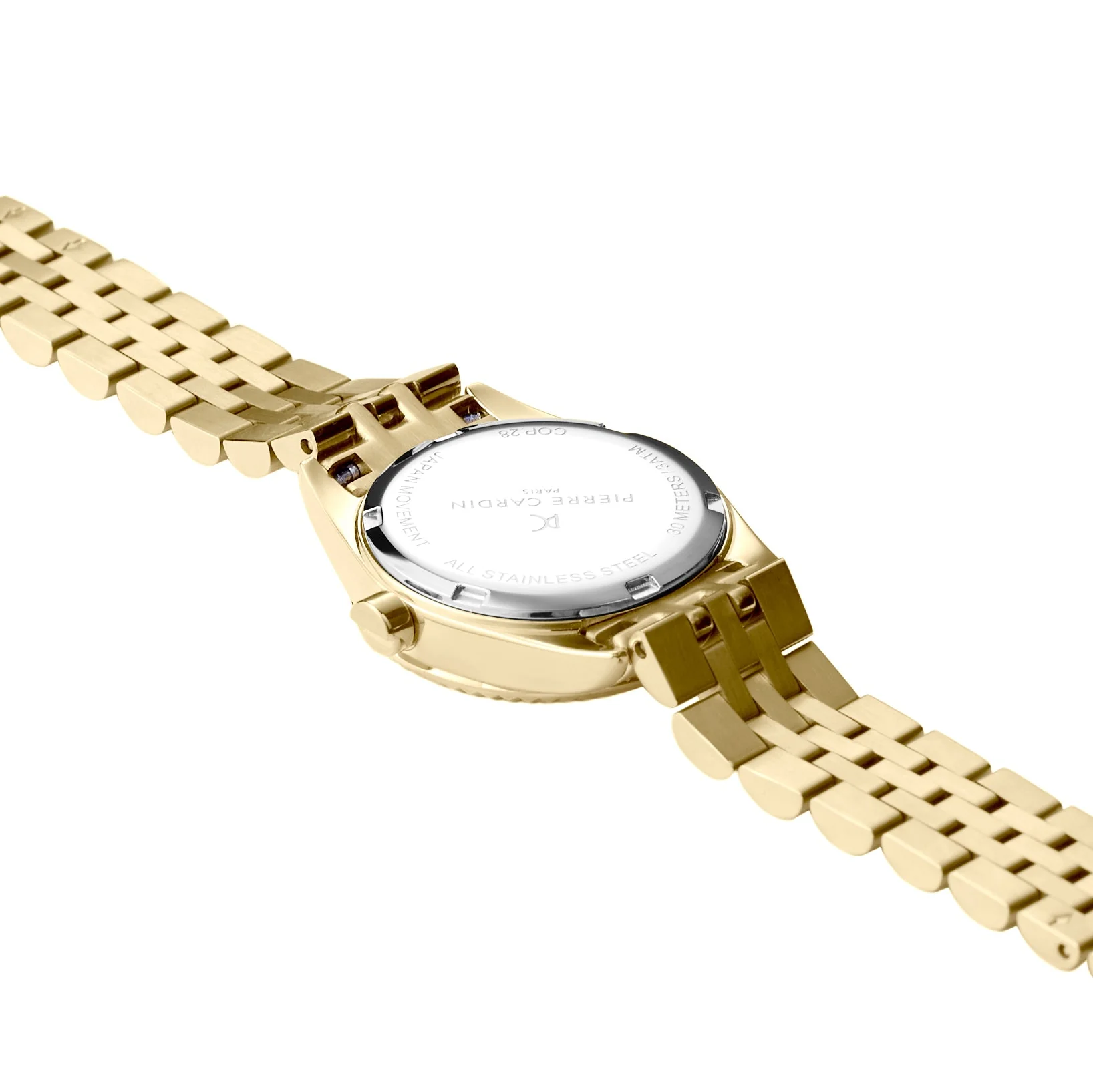 Opera Gold Date Watch with Fluted Bezel and Crystals on a Green Dial - Image 4