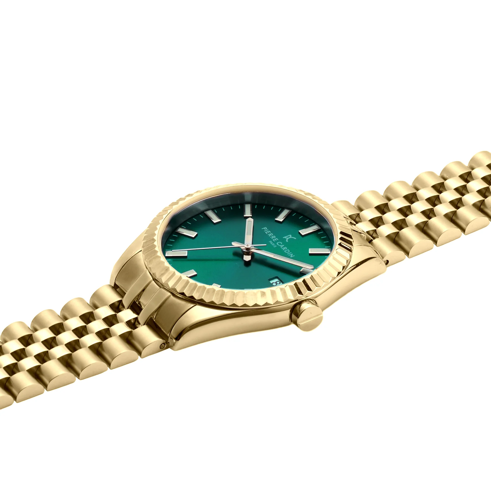 Opera Stainless Gold Watch with Fluted Bezel and Green Dial - Image 3