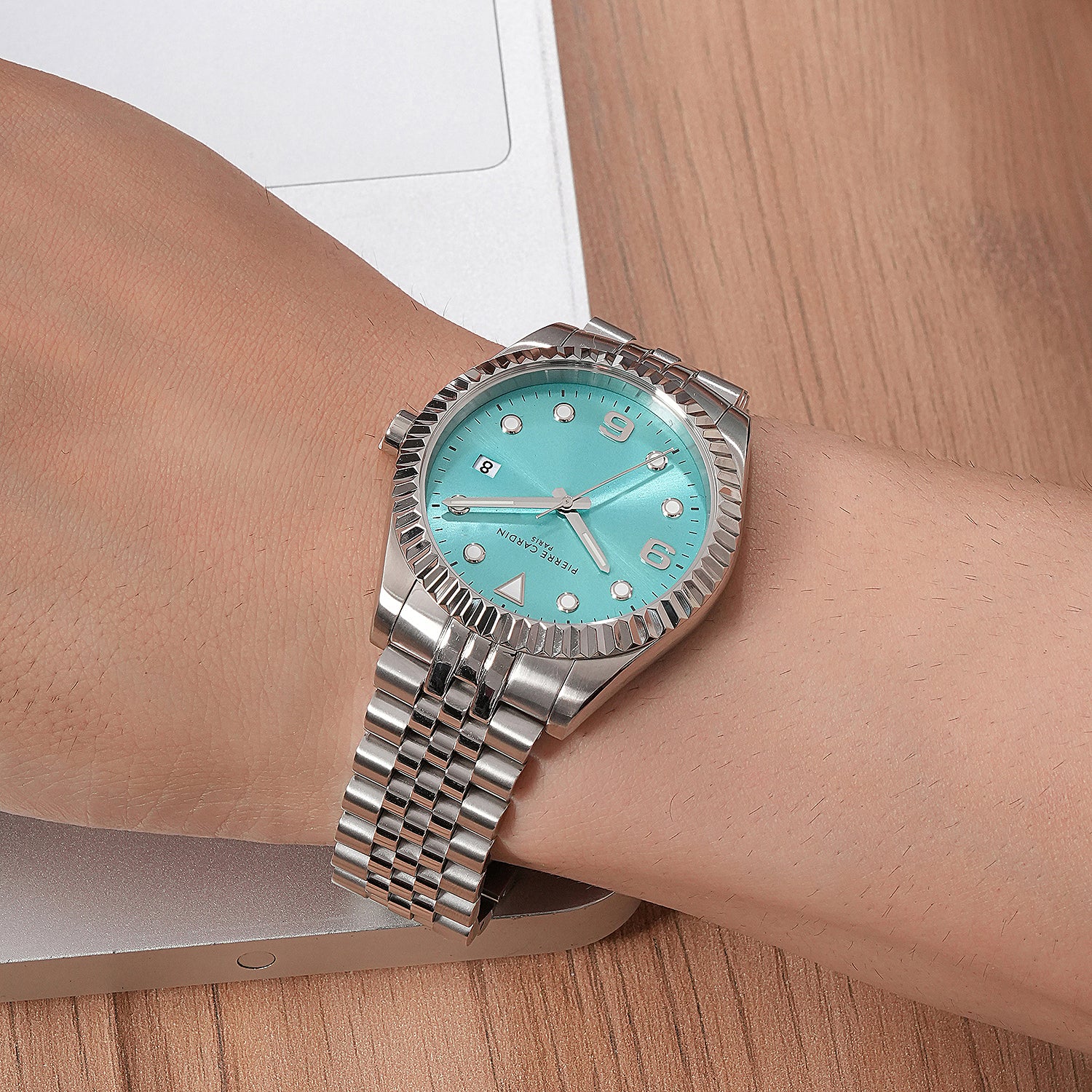 Opéra Timbre Men’s Watch - Silver Case, Celeste Blue Dial with Stainless Steel Jubilee Strap - Image 7