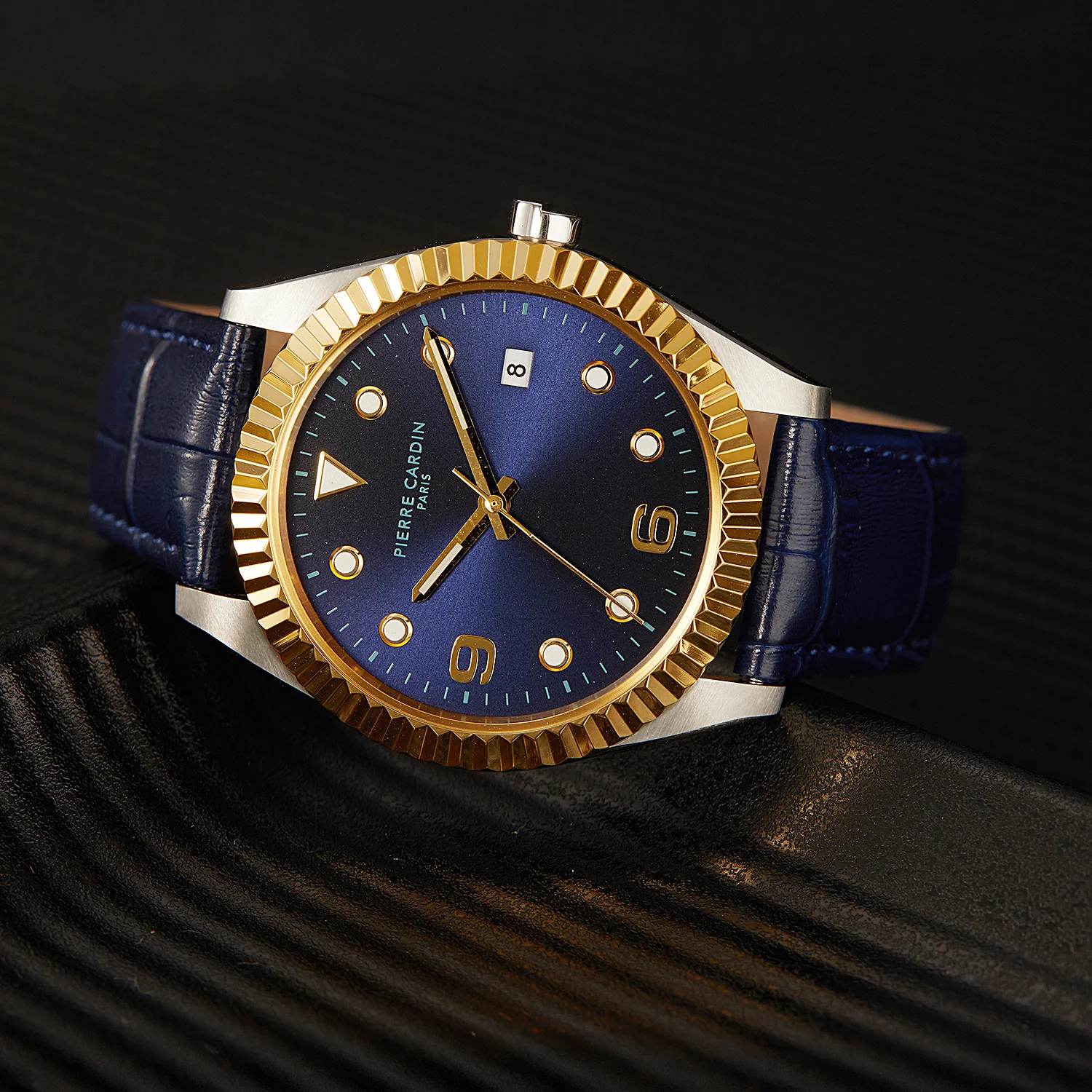 Opéra Timbre Men’s Watch - Two-Tone Case with Gold Bezel, Blue Dial with Gold Markers, and Blue Leather Strap - Image 6