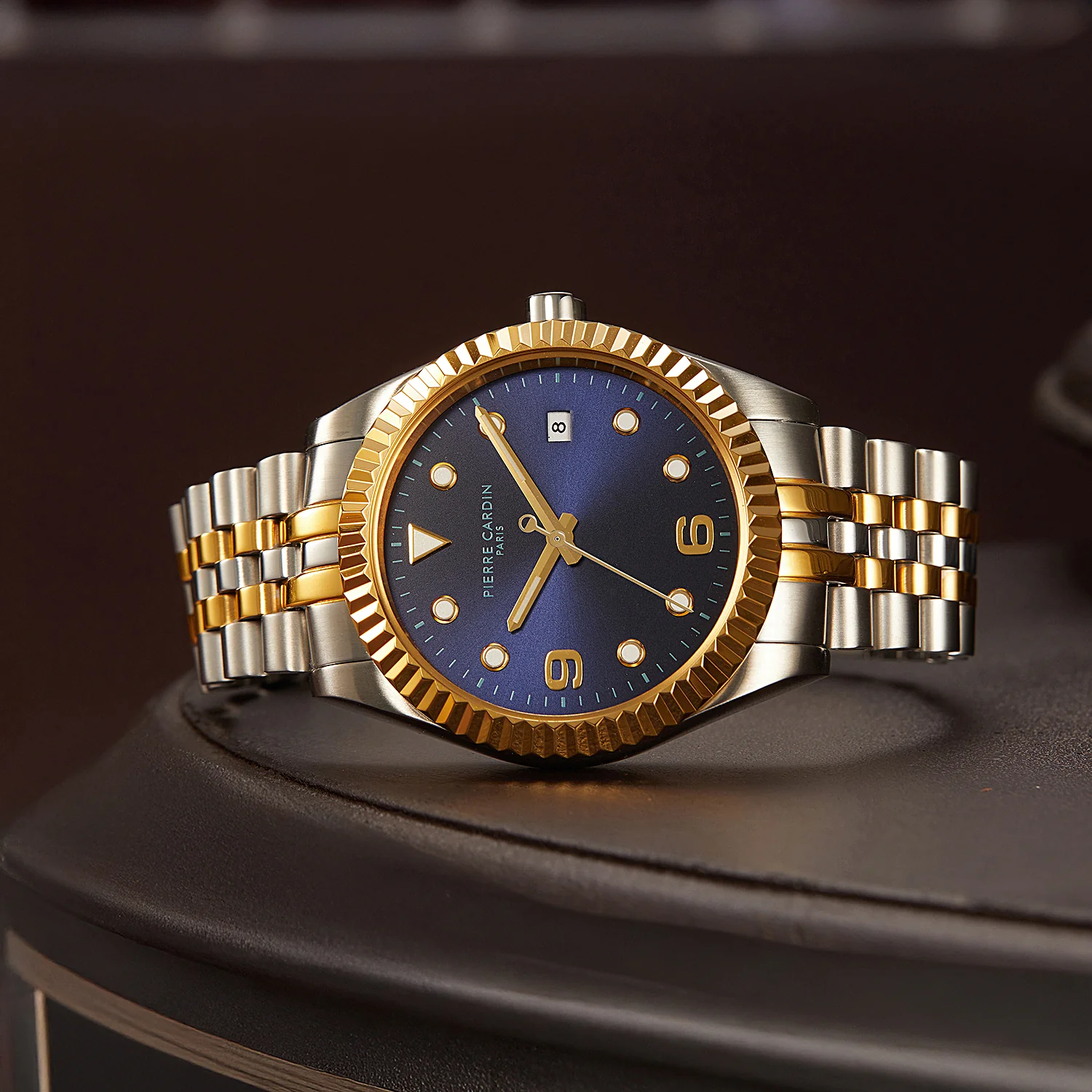Opéra Timbre Men’s Watch - Two-Tone Gold & Silver Case, Blue Dial with Gold Markers and Stainless Steel Jubilee Strap - Image 6