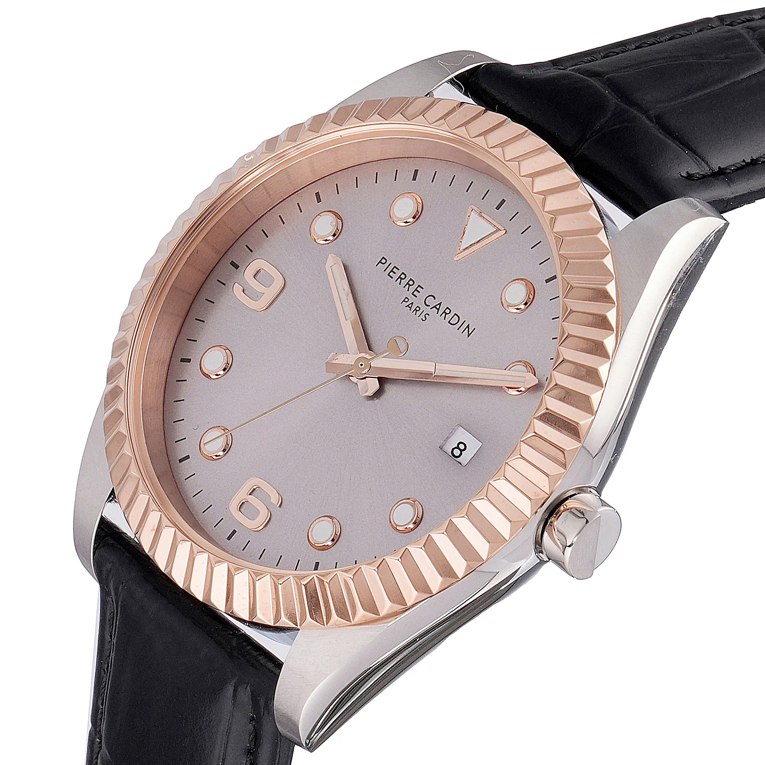 Opéra Timbre Men’s Watch - Two-Tone Rose Gold & Silver Case, Champagne Dial with Black Leather Strap - Image 3