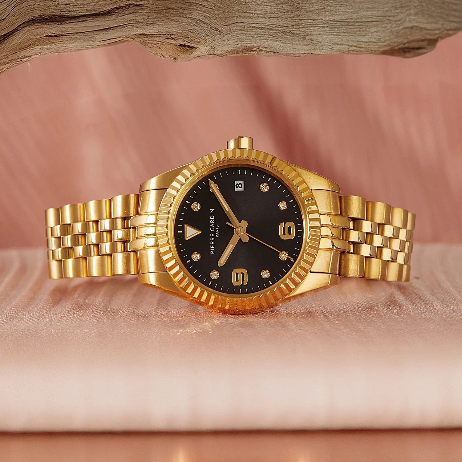 Opéra Timbre Women’s Watch - Gold Case, Black Dial with Crystal Indexes and Gold Jubilee Strap - Image 7