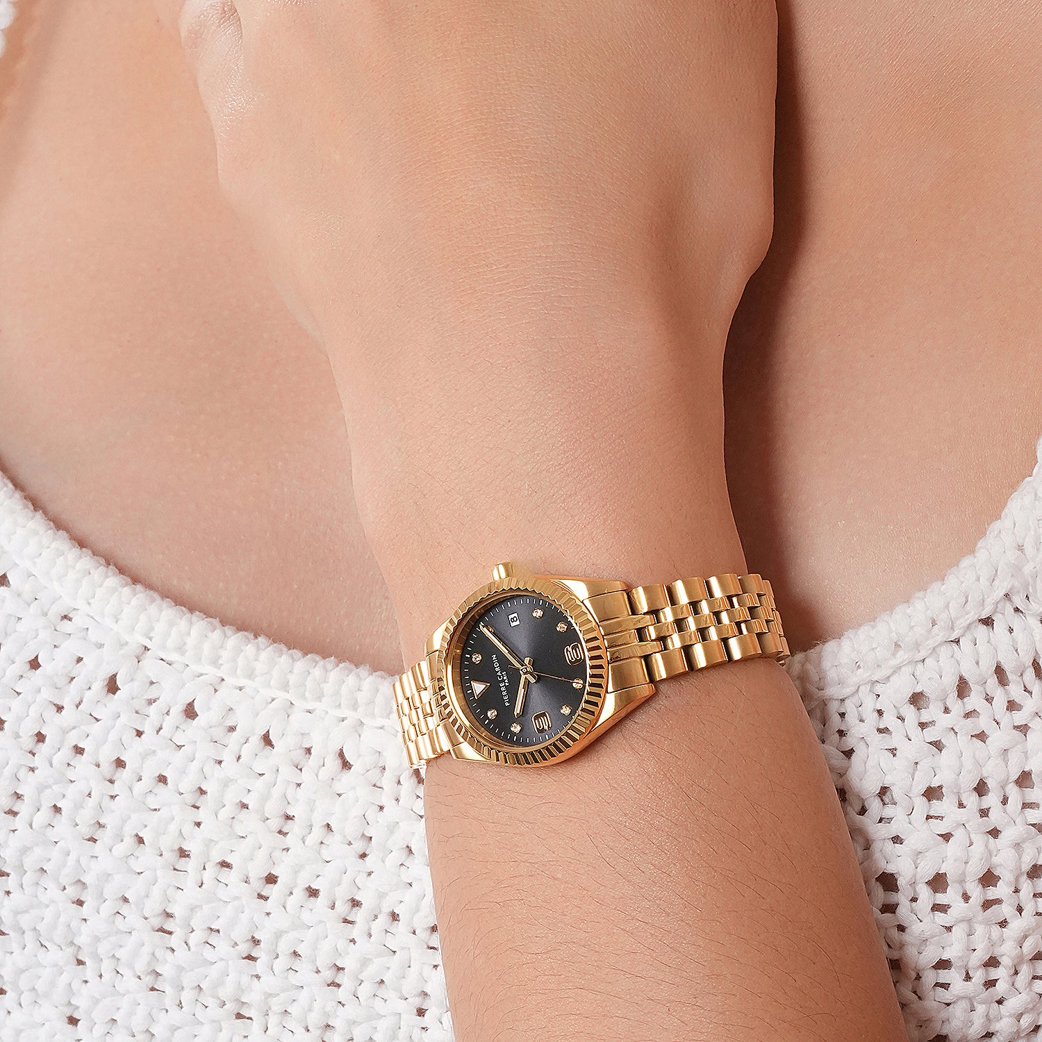 Opéra Timbre Women’s Watch - Gold Case, Black Dial with Crystal Indexes and Gold Jubilee Strap - Image 8