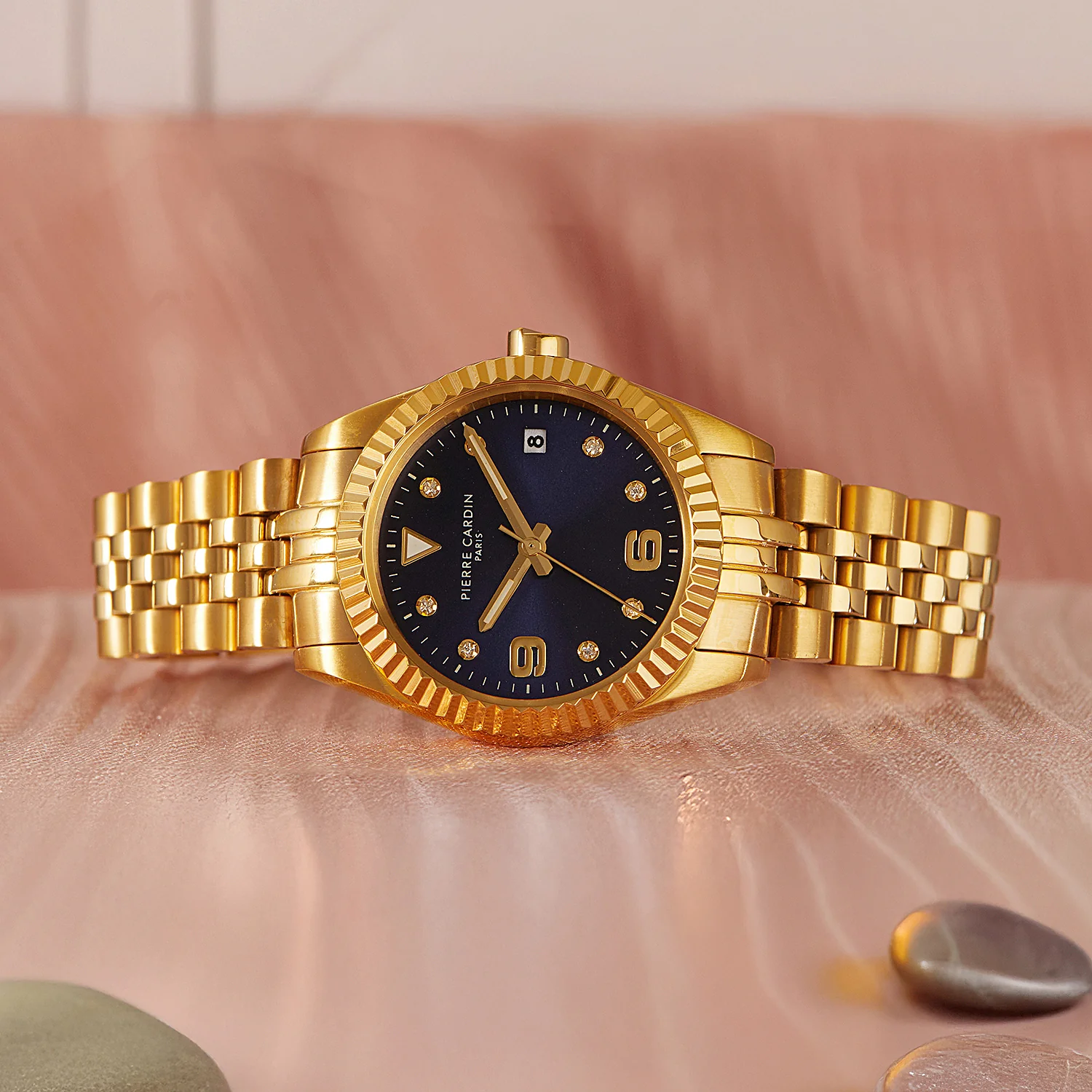 Opéra Timbre Women’s Watch - Gold Case, Blue Dial with Crystal Indexes and Gold Jubilee Strap - Image 7