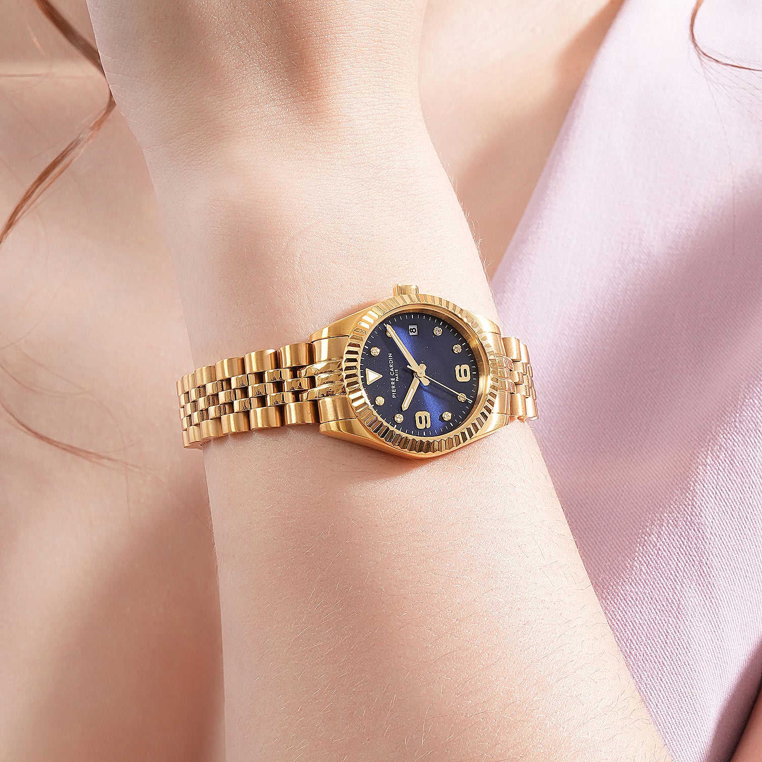Opéra Timbre Women’s Watch - Gold Case, Blue Dial with Crystal Indexes and Gold Jubilee Strap - Image 8