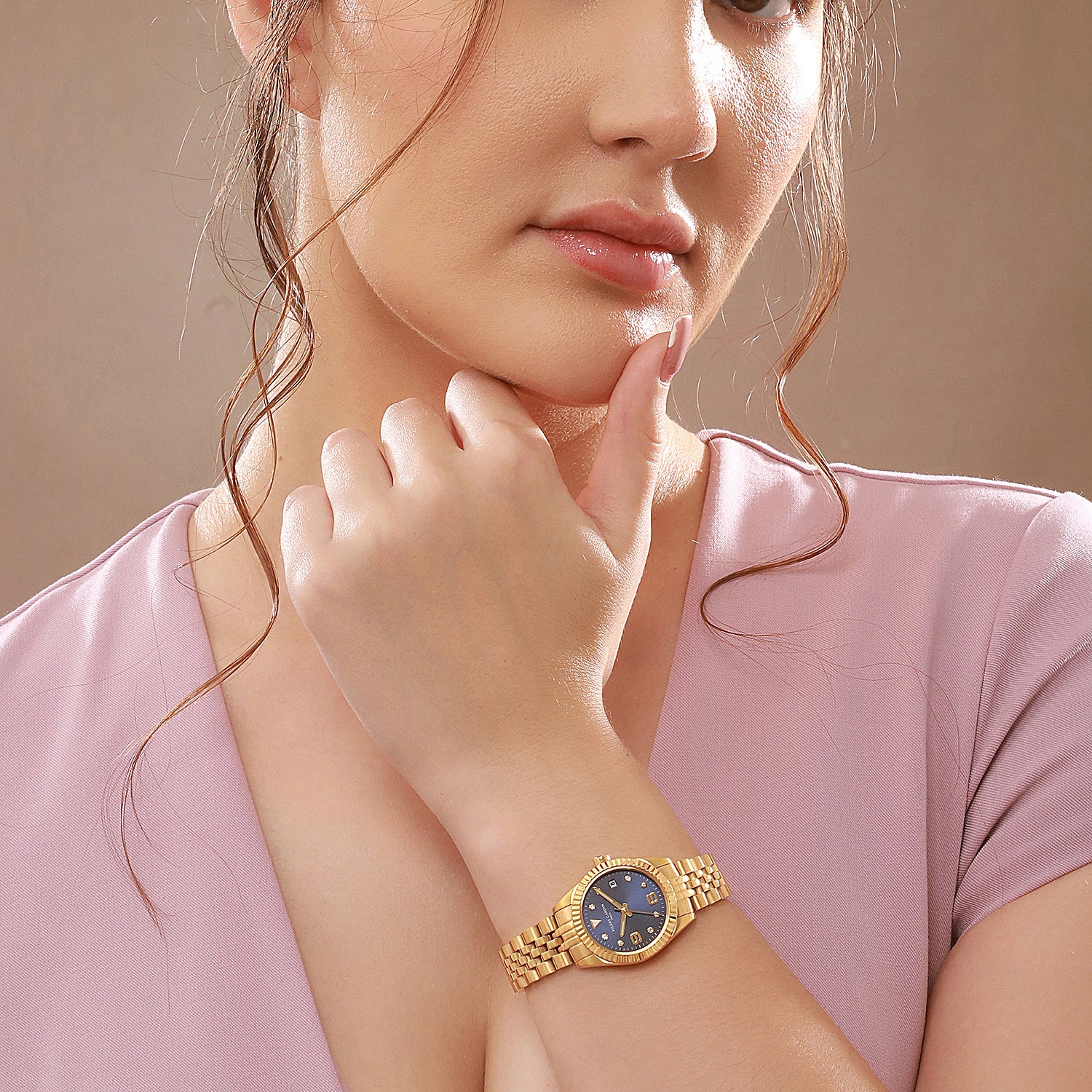Opéra Timbre Women’s Watch - Gold Case, Blue Dial with Crystal Indexes and Gold Jubilee Strap - Image 9