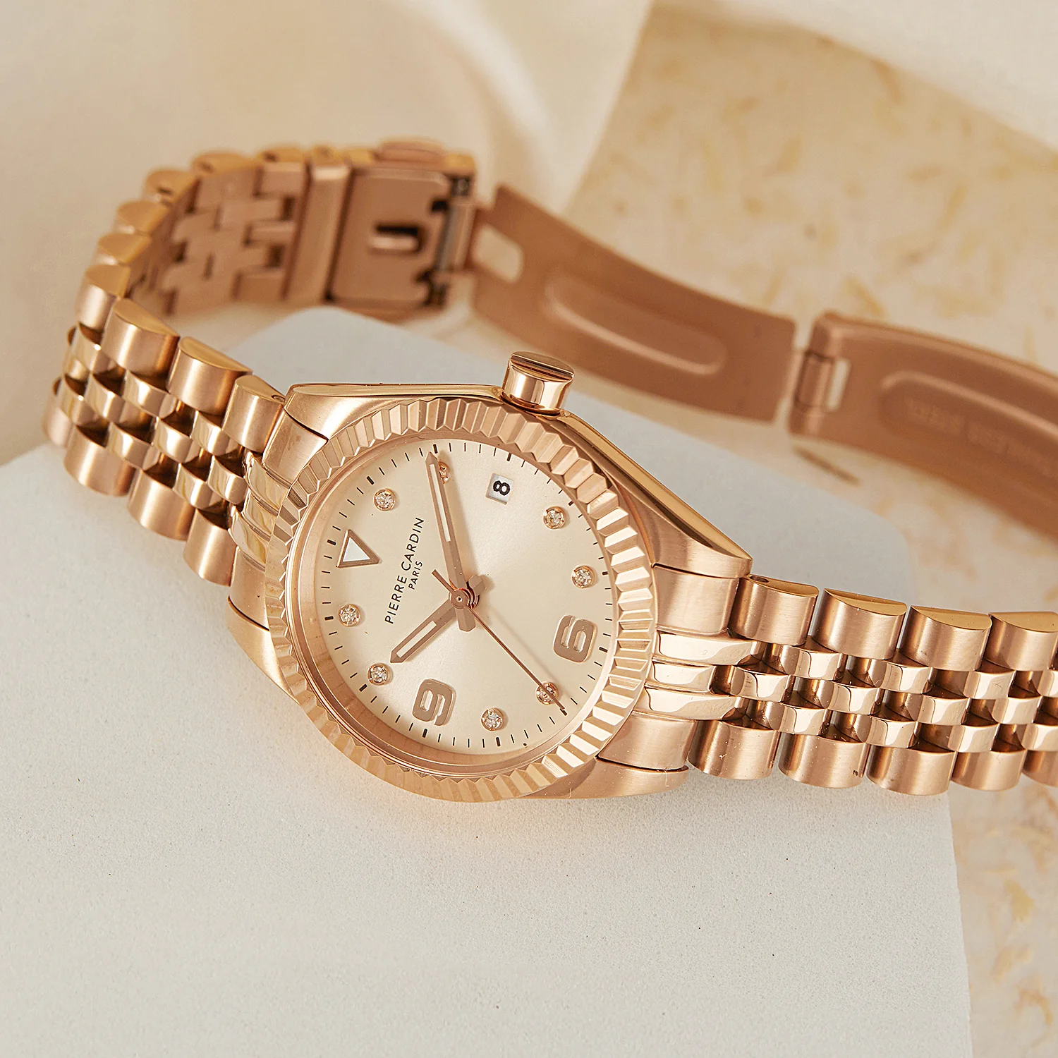 Opéra Timbre Women’s Watch - Rose Gold Case, Champagne Dial with Crystal Indexes and Rose Gold Jubilee Strap - Image 5