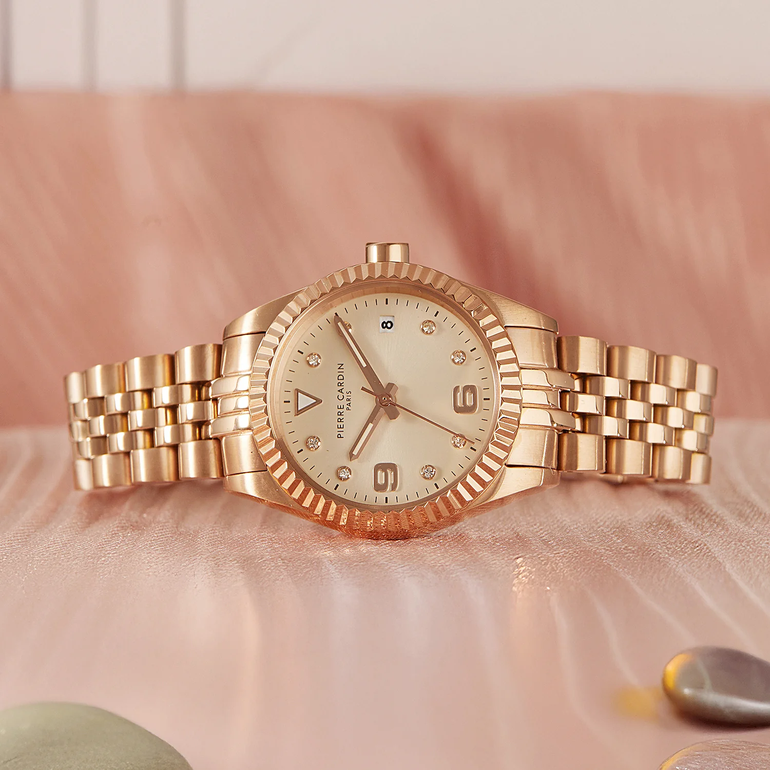 Opéra Timbre Women’s Watch - Rose Gold Case, Champagne Dial with Crystal Indexes and Rose Gold Jubilee Strap - Image 6