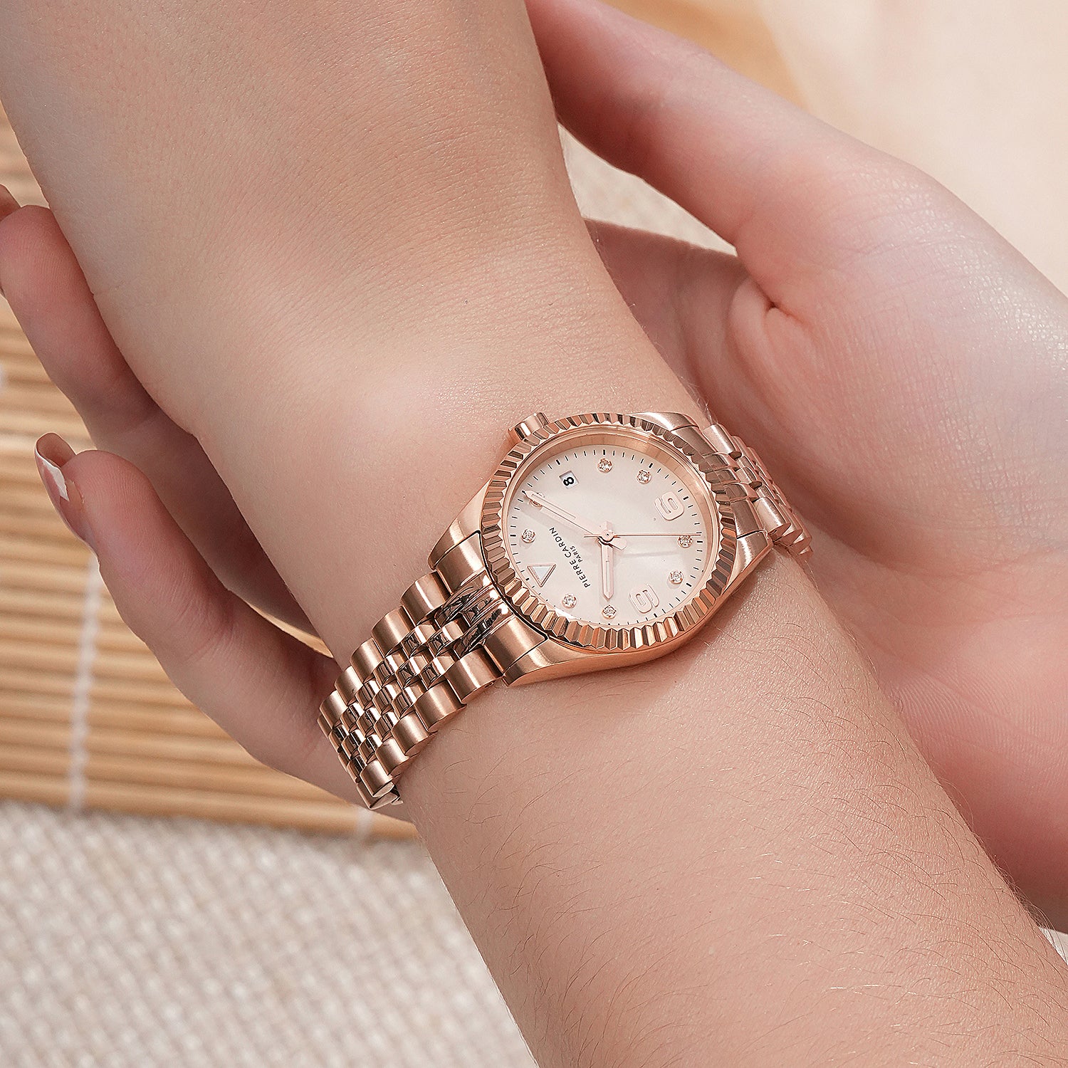 Opéra Timbre Women’s Watch - Rose Gold Case, Champagne Dial with Crystal Indexes and Rose Gold Jubilee Strap - Image 7