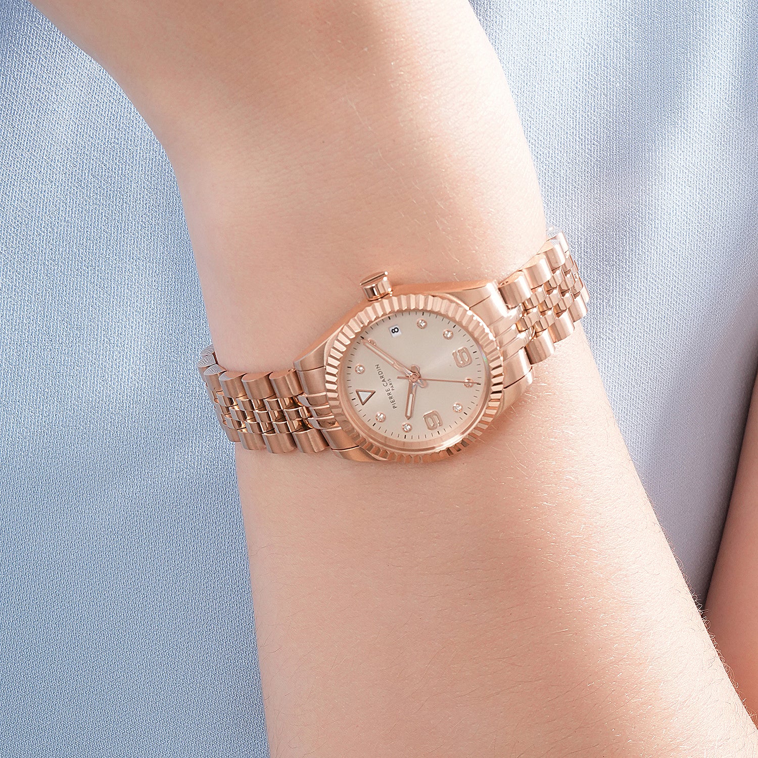 Opéra Timbre Women’s Watch - Rose Gold Case, Champagne Dial with Crystal Indexes and Rose Gold Jubilee Strap - Image 8