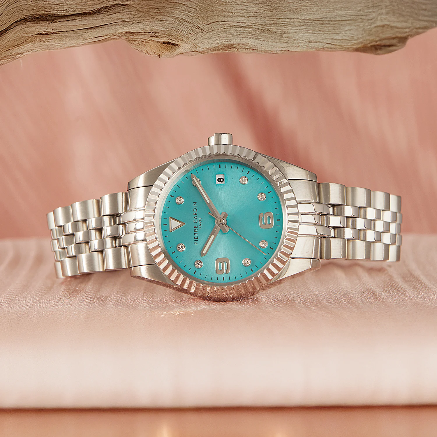 Opéra Timbre Women’s Watch - Stainless Steel Case, Celeste Blue Dial with Crystal Indexes and Stainless Steel Jubilee Strap - Image 6