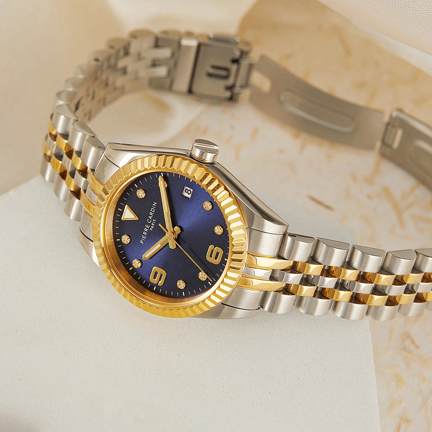 Opéra Timbre Women’s Watch - Two-Tone Rose Gold & Silver Case, Blue Dial with Crystal Indexes and Two-Tone Jubilee Strap - Image 8
