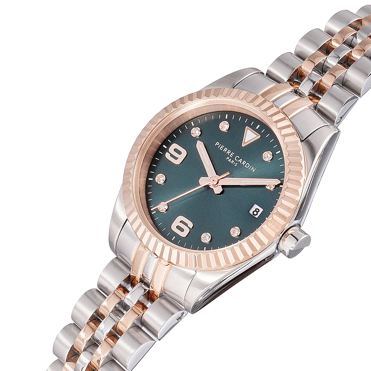 Opéra Timbre Women’s Watch - Two-Tone Rose Gold & Silver Case, Dark Green Dial with Crystal Indexes and Two-Tone Jubilee Strap - Image 2