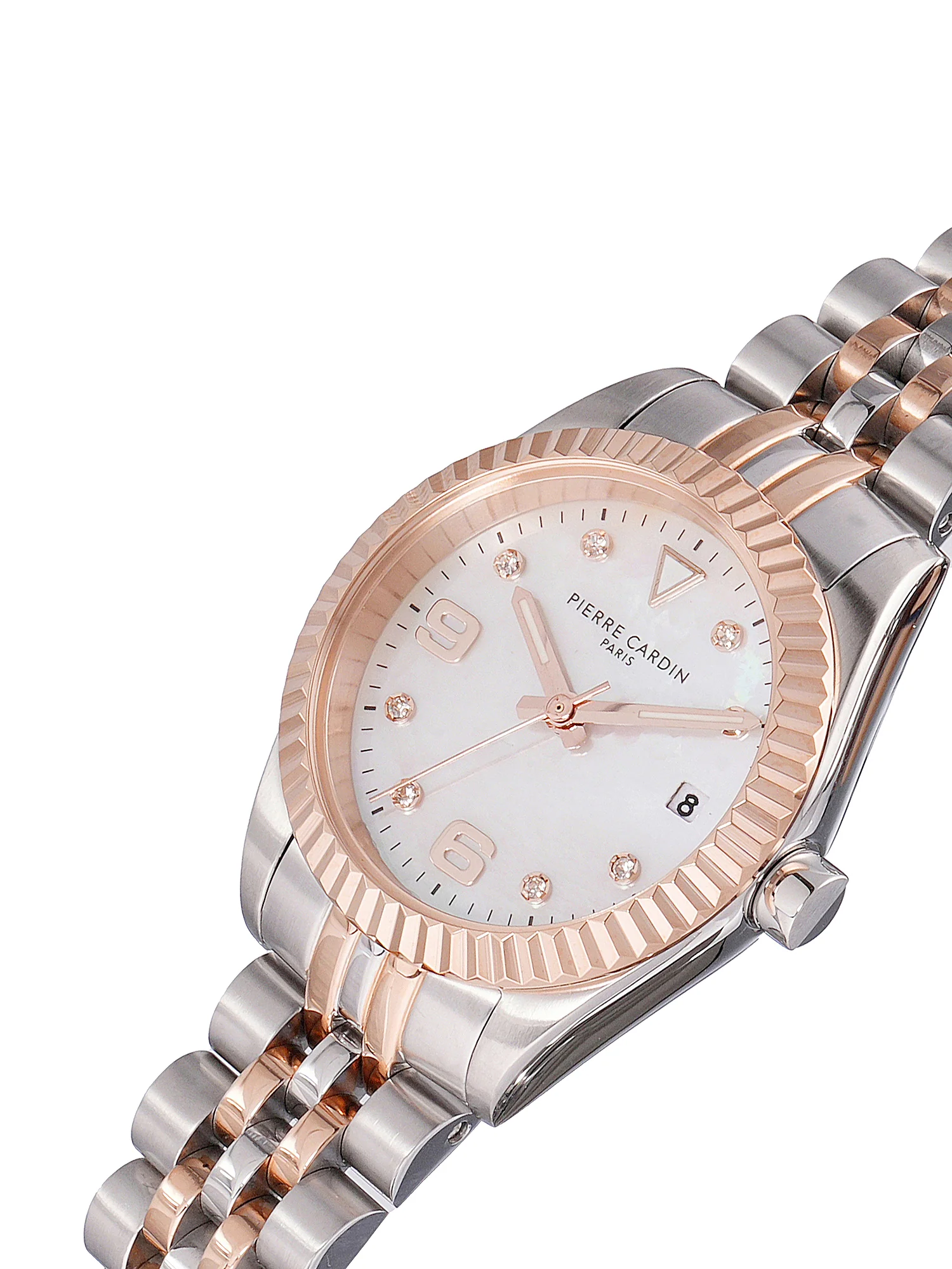 Opéra Timbre Women’s Watch - Two-Tone Rose Gold & Silver Case, White Mother of Pearl Dial Look with Crystal Indexes and Two-Tone Jubilee Strap - Image 3