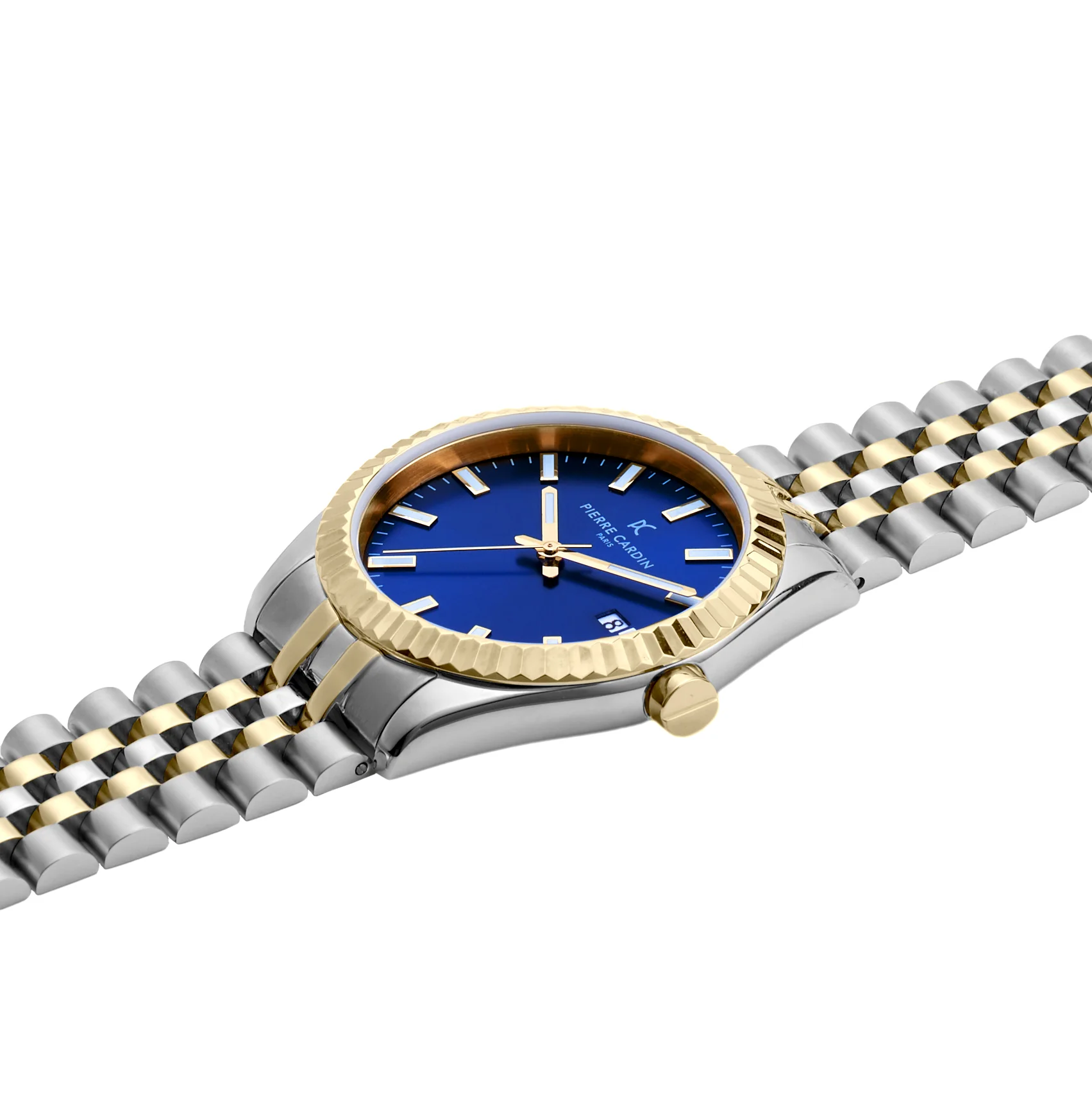 Opera Two tone Stainless Steel and Yellow Gold Date Watch with Fluted Bezel and Blue Dial - Image 3