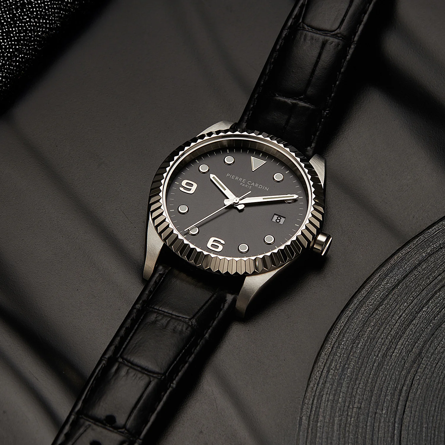 Opéra Timbre Men’s Watch - Silver Case, Black Dial with Black Leather Strap - Image 6