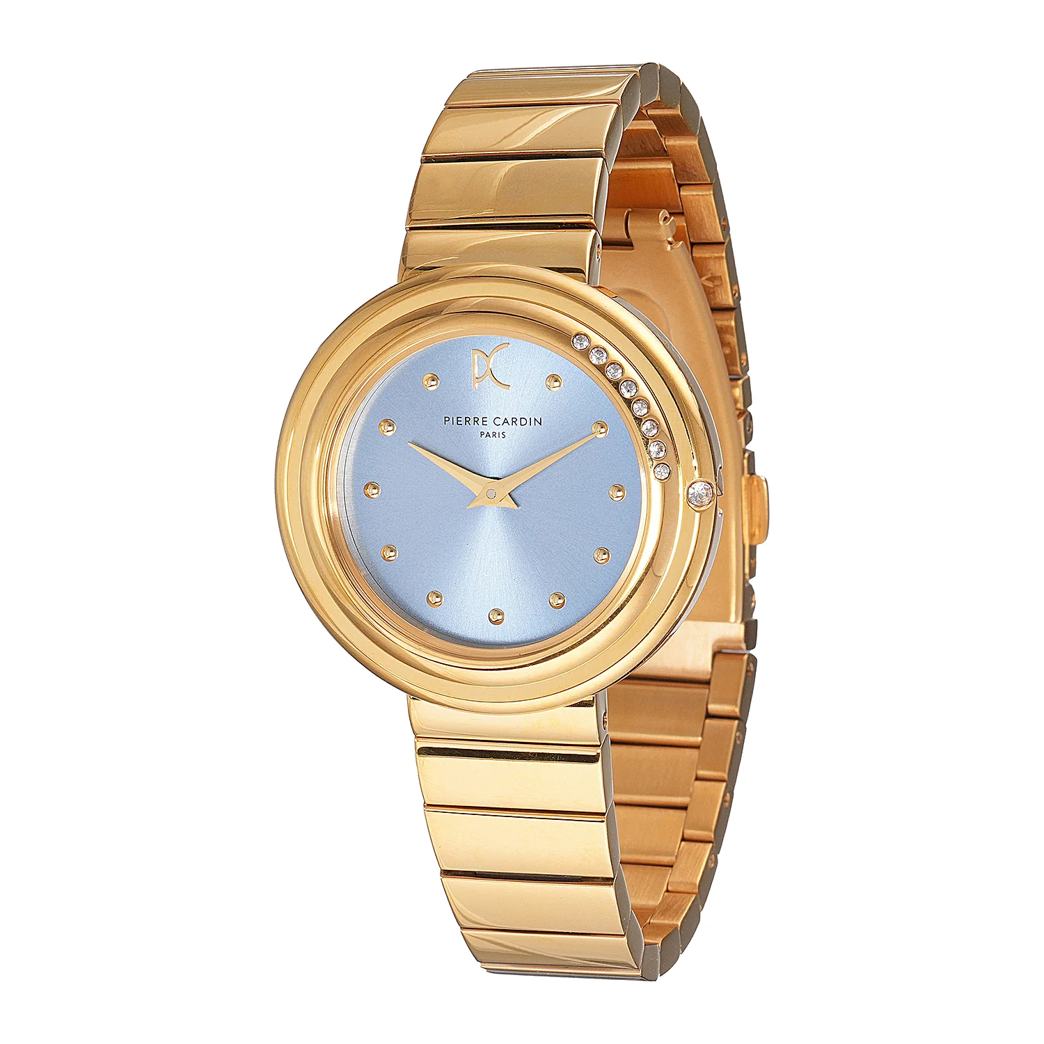 Passy Météore Ladies’ Watch - Gold Case with Clear Sky Dial, Crystal Bezel, and Metal Link Strap - Image 2
