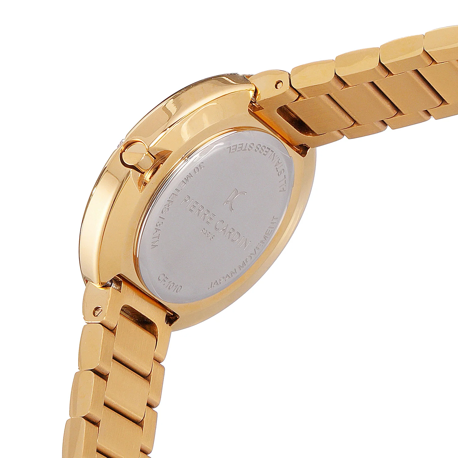Passy Météore Ladies’ Watch - Gold Case with White Mother of Pearl Look Dial, Crystal Bezel, and Metal Link Strap - Image 4