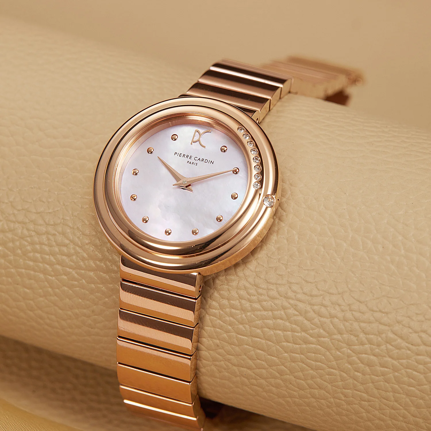 Passy Météore Ladies’ Watch - Rose Gold Case with Pink Mother of Pearl Look Dial, Crystal Bezel, and Metal Link Strap - Image 5