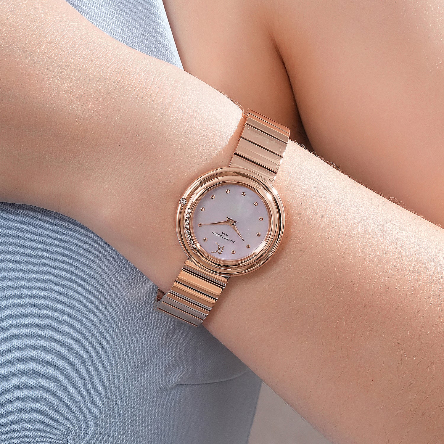 Passy Météore Ladies’ Watch - Rose Gold Case with Pink Mother of Pearl Look Dial, Crystal Bezel, and Metal Link Strap - Image 8