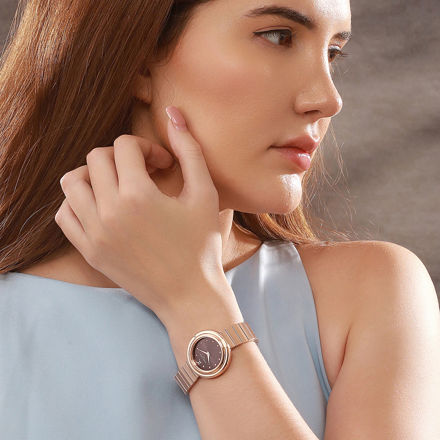 Passy Météore Ladies’ Watch - Rose Gold Case with Plum Dial, Crystal Bezel, and Metal Link Strap - Image 9