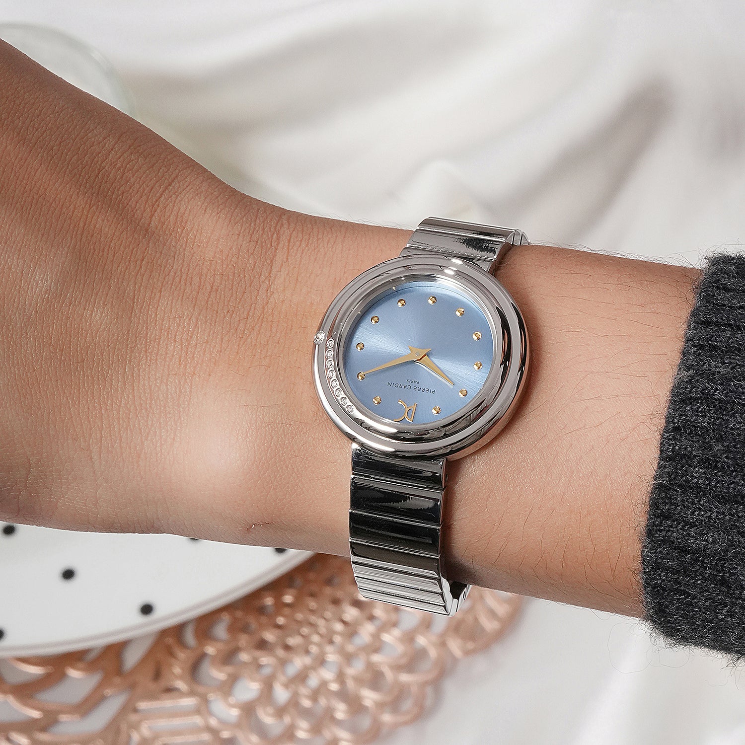 Passy Météore Ladies’ Watch - Silver Case with Clear Sky Dial, Crystal Bezel, and Metal Link Strap - Image 5