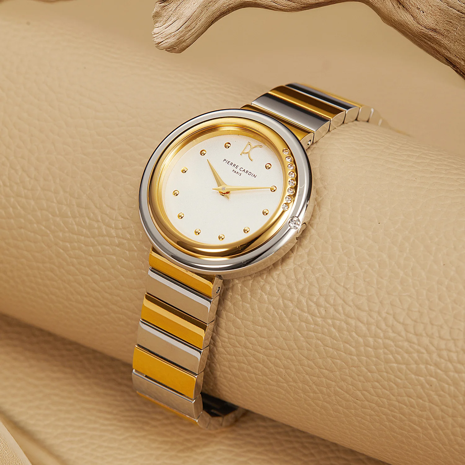 Passy Météore Ladies’ Watch - Two-Tone Gold & Silver Case with Silver White Dial, Crystal Bezel, and Metal Link Strap - Image 5