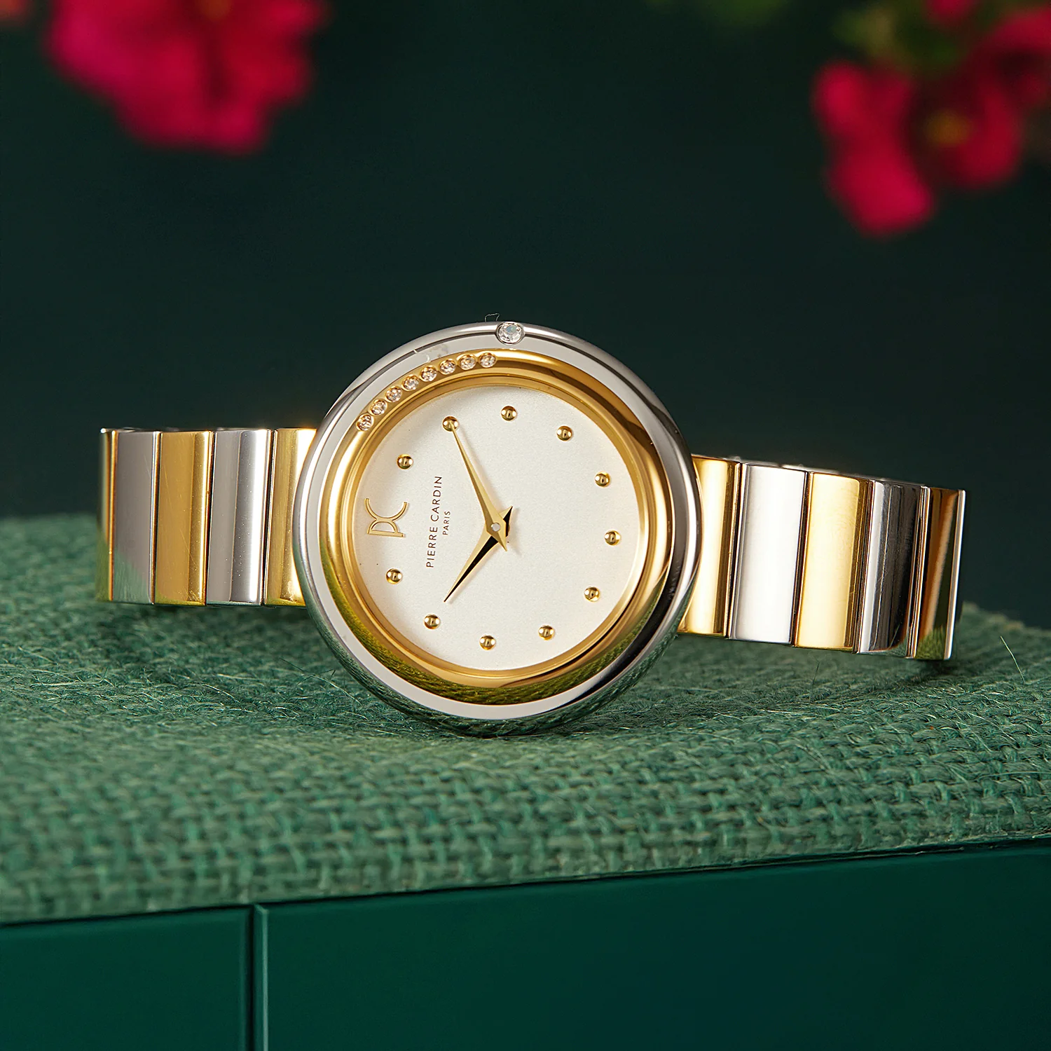 Passy Météore Ladies’ Watch - Two-Tone Gold & Silver Case with Silver White Dial, Crystal Bezel, and Metal Link Strap - Image 6