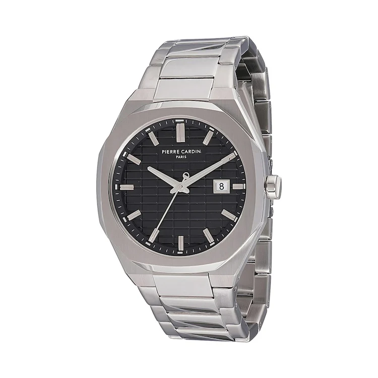 Maison 8 Checkers Men’s 42mm Stainless Steel Watch - Black Checkered Dial with Metal Strap