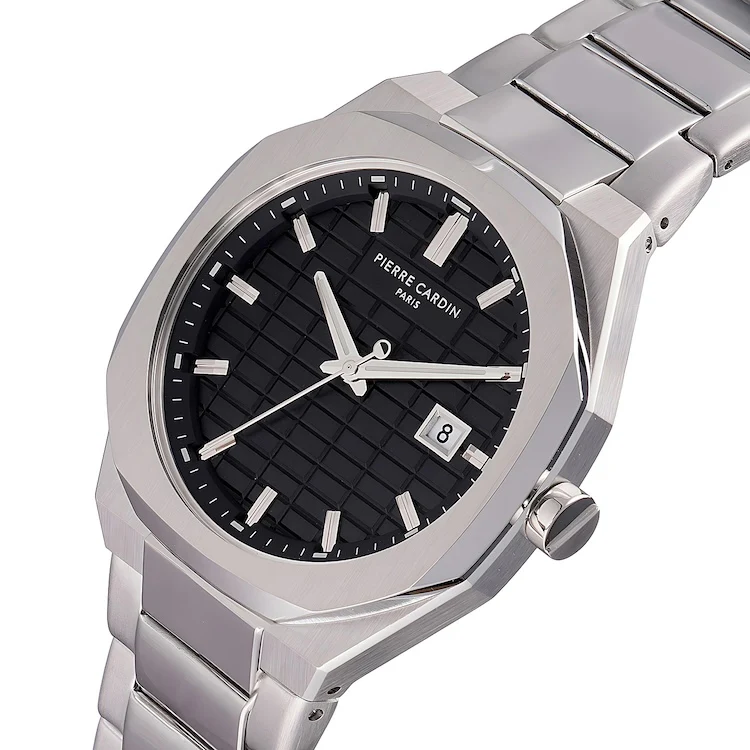 Maison 8 Checkers Men’s 42mm Stainless Steel Watch - Black Checkered Dial with Metal Strap - Image 2