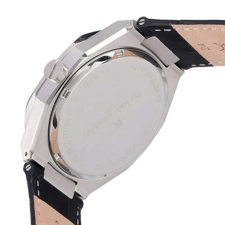 Maison 8 Checkers Men’s 42mm Stainless Steel Watch - Green Checkered Dial with Black Leather Strap - Image 3