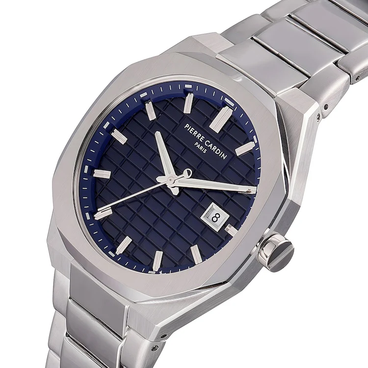 Maison 8 Checkers Men’s 42mm Stainless Steel Watch - Blue Checkered Dial with Metal Strap - Image 3