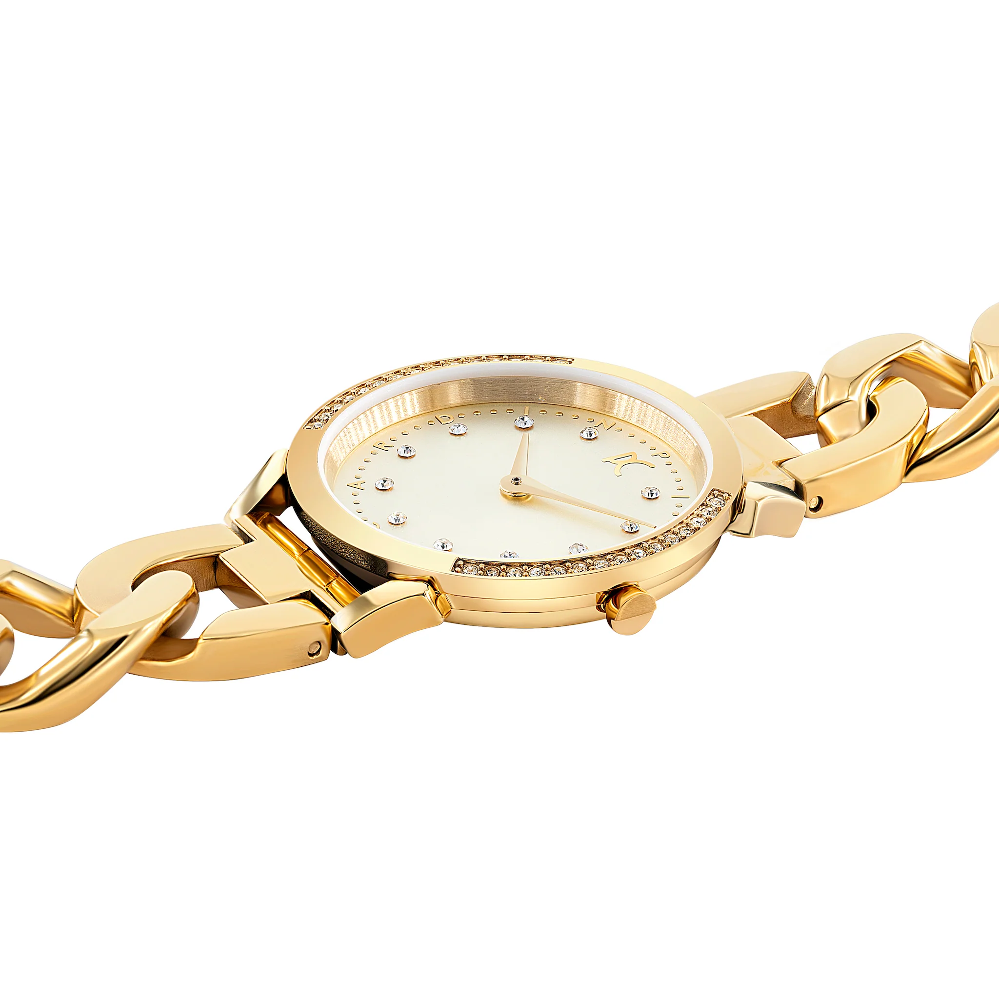 Pigalle Gold Watch with Crystals and Metal Chain Link Strap - Image 3