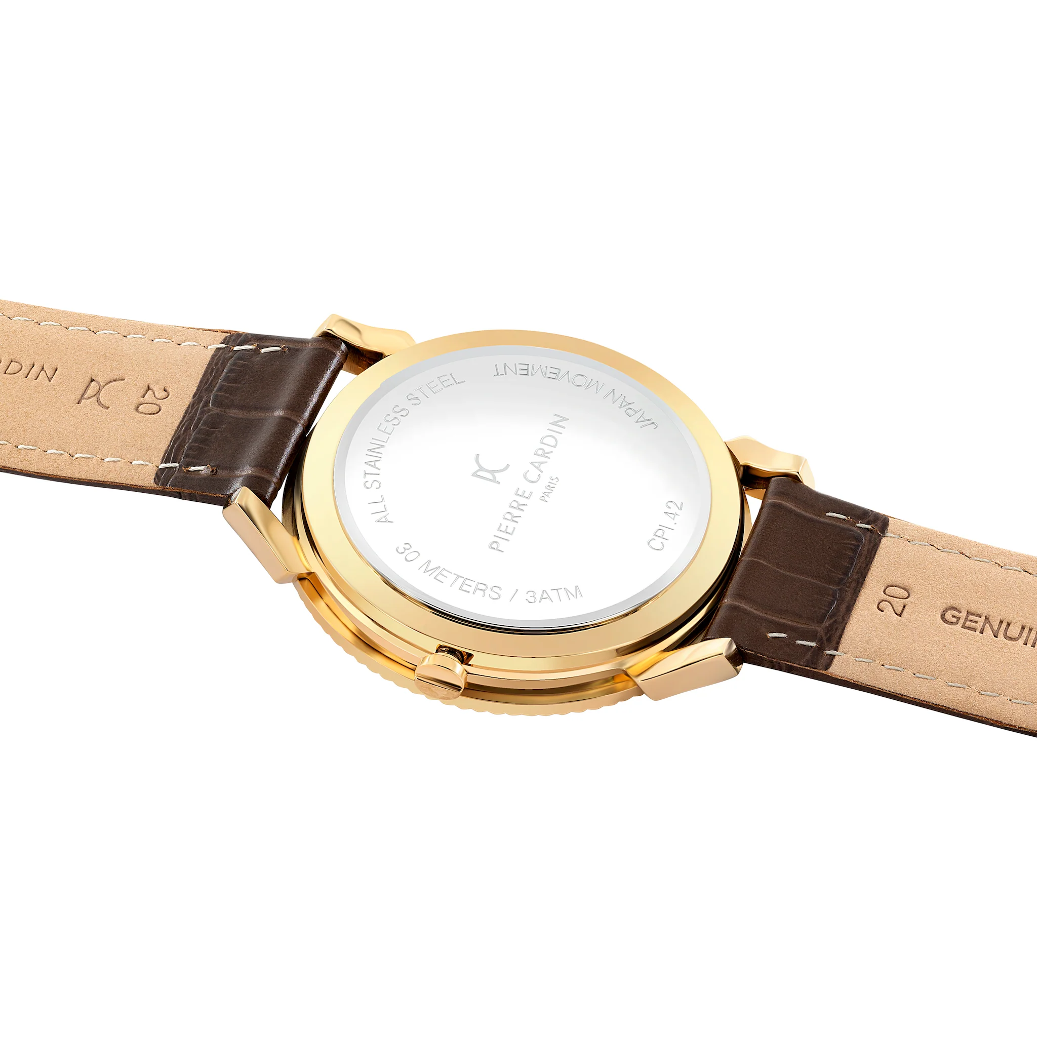 Pigalle Gold Watch with Silver Dial and Brown Leather Strap with Fluted Bezel - Image 4