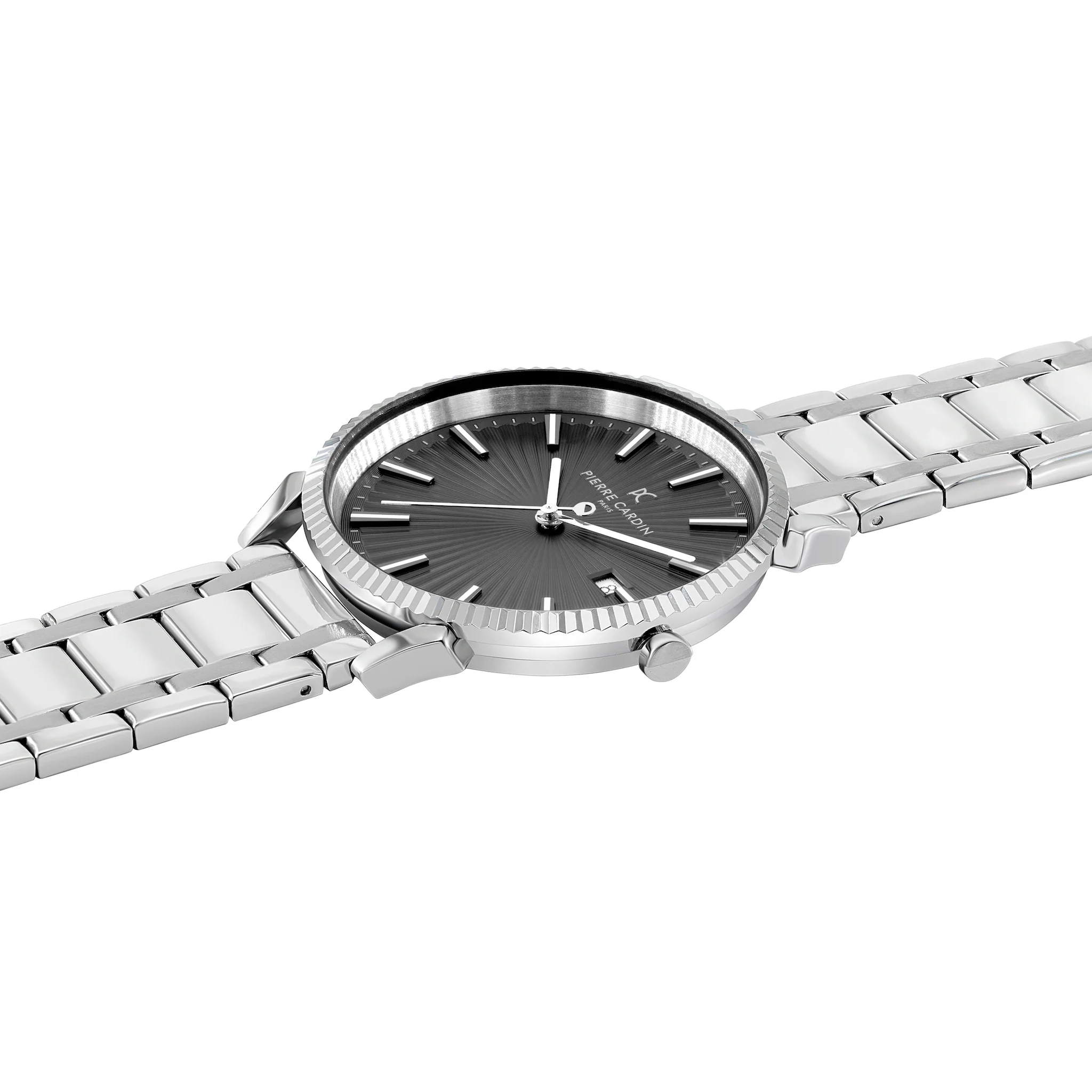 Pigalle Metal Link Watch with Fluted Bezel and Black Dial - Image 3