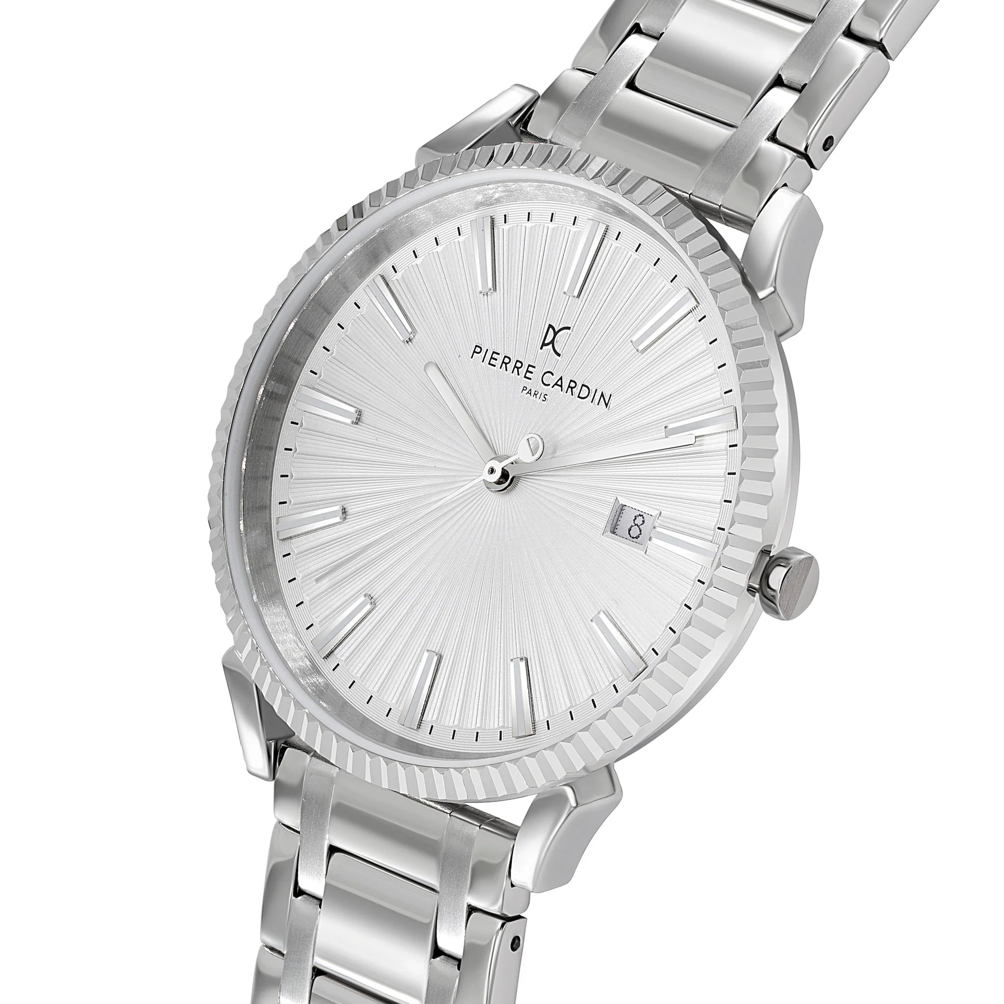 Pigalle Metal Link Watch with Fluted Bezel and Silver Dial - Image 3