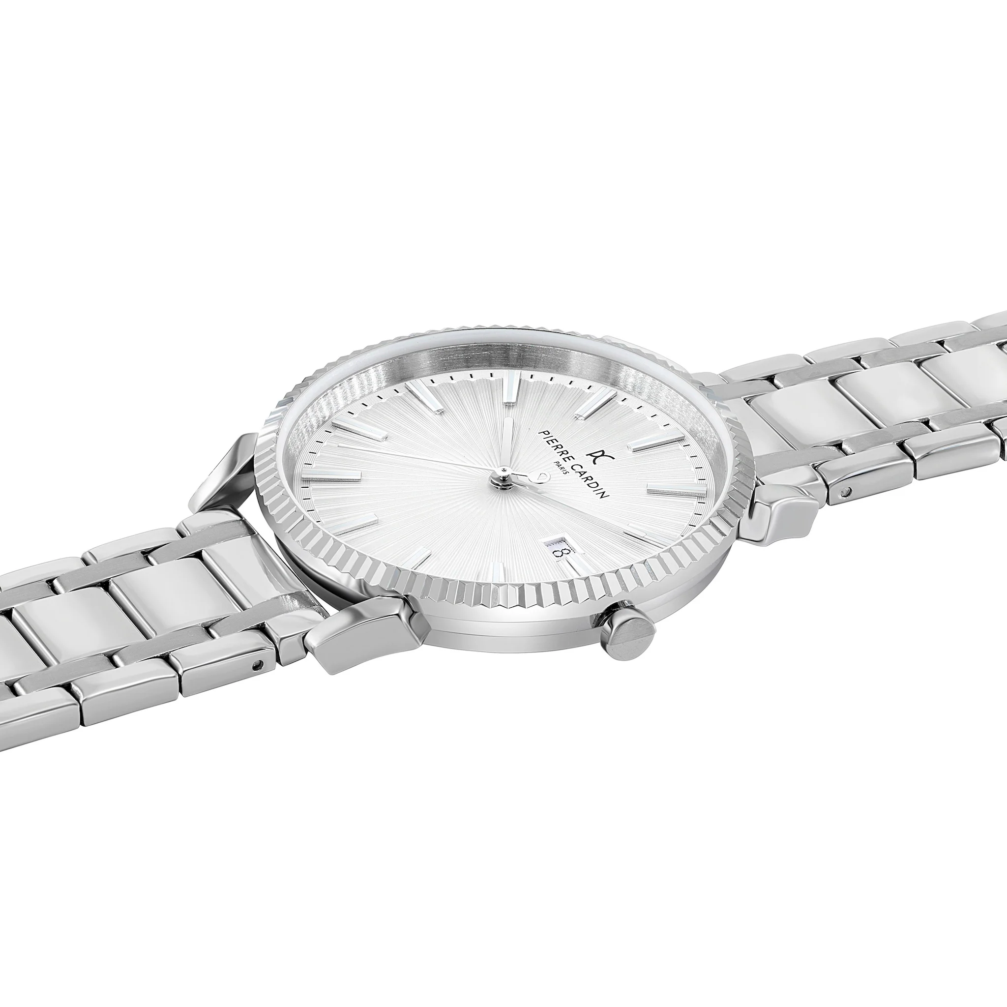 Pigalle Metal Link Watch with Fluted Bezel and Silver Dial - Image 4