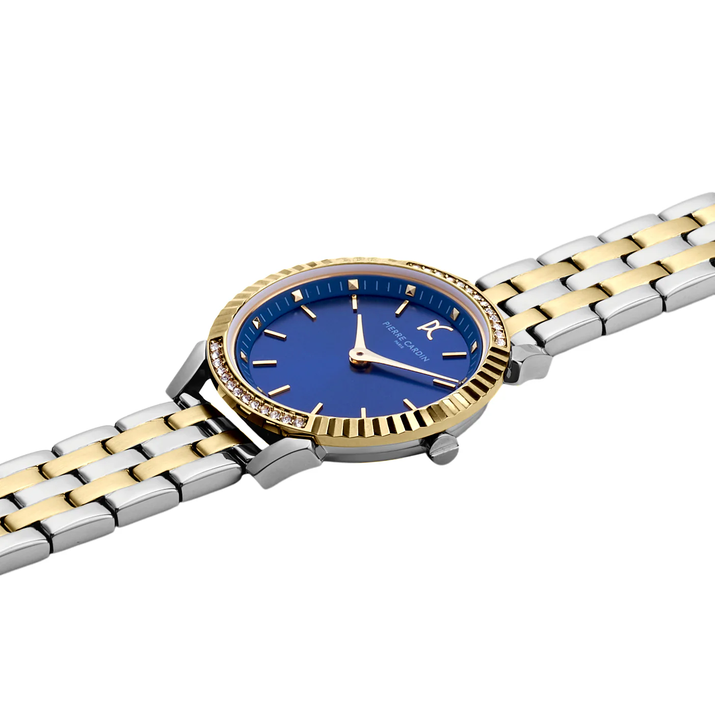 Pigalle Simplicity Two Tone Gold and Steel Watch with Crystals and Blue Dial - Image 3