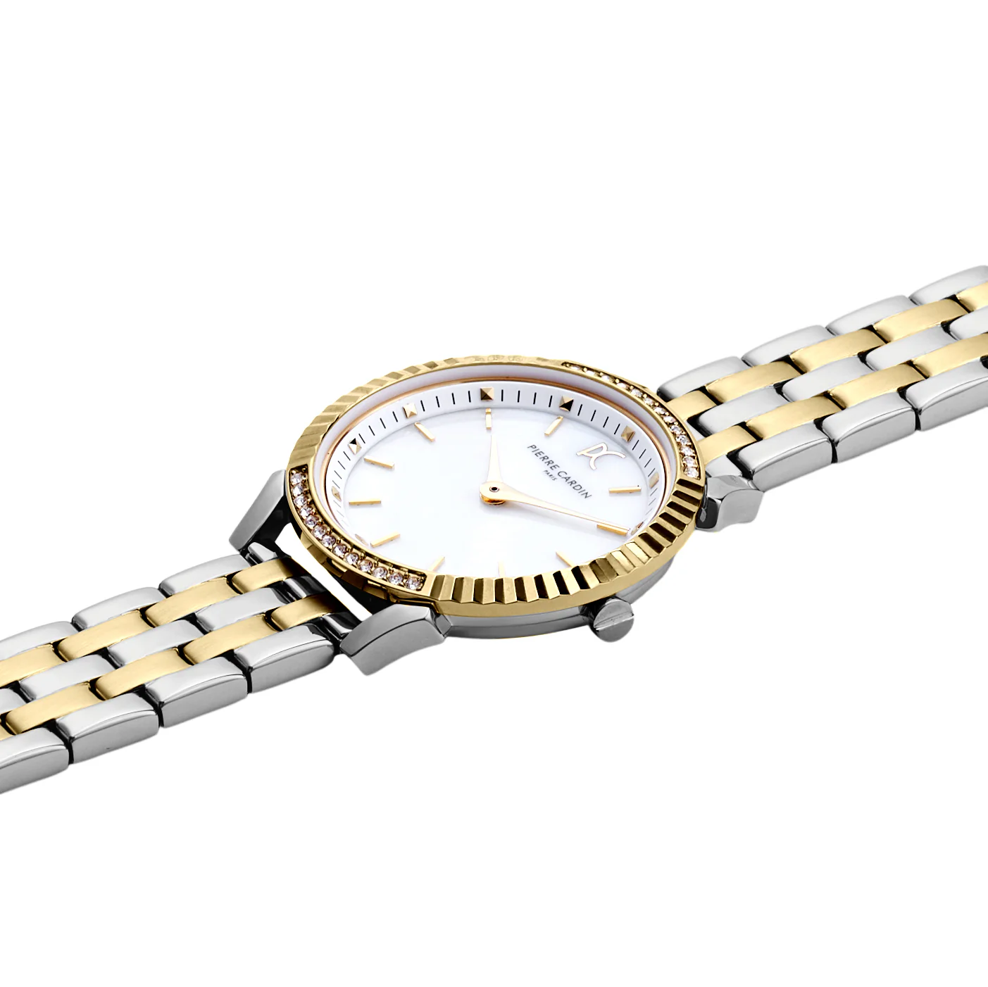 Pigalle Simplicity Two Tone Gold and Steel Watch with Crystals and Mother of Pearl Dial Look - Image 3