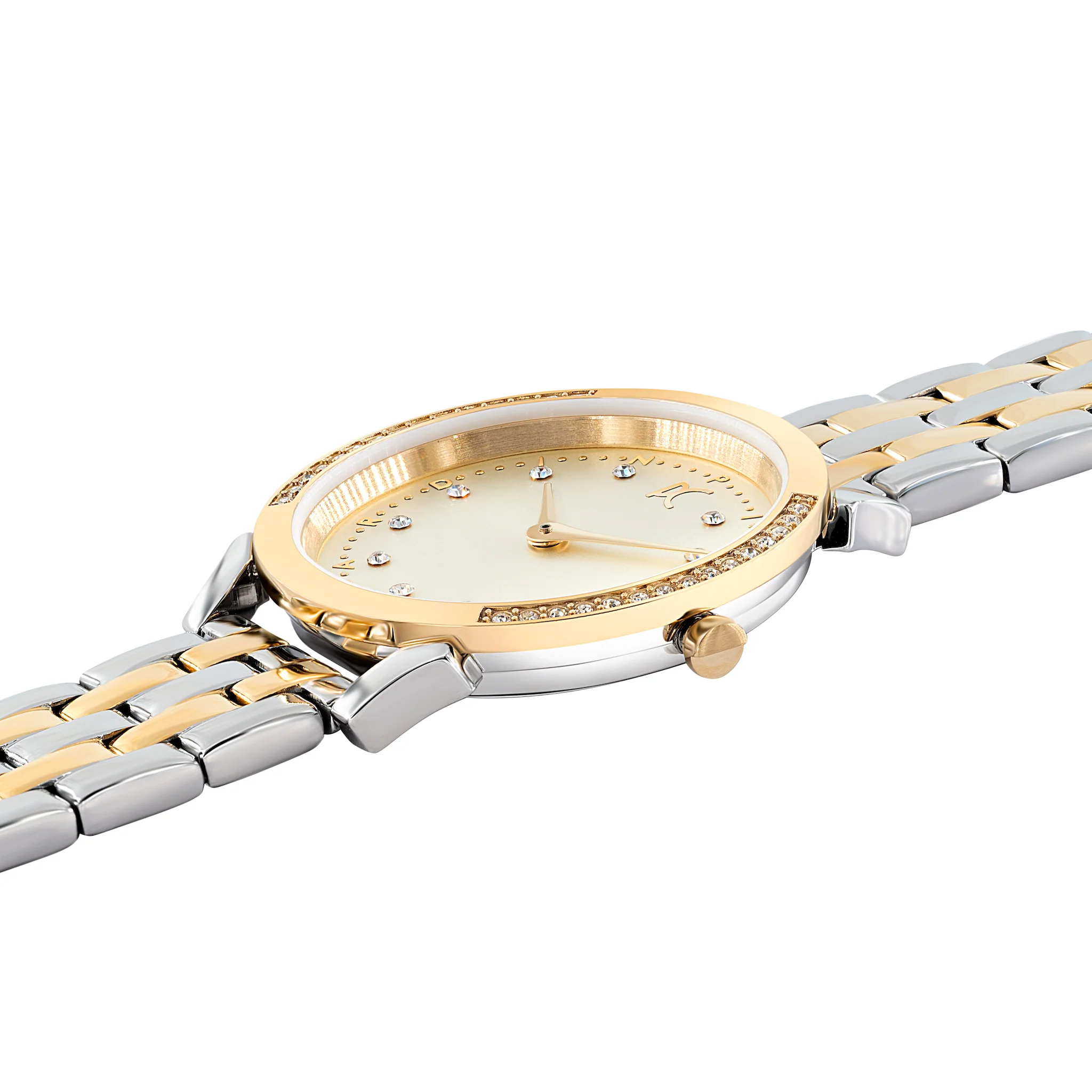 Pigalle Two Tone Gold and Silver Watch with Crystals and Metal Link Strap - Image 3