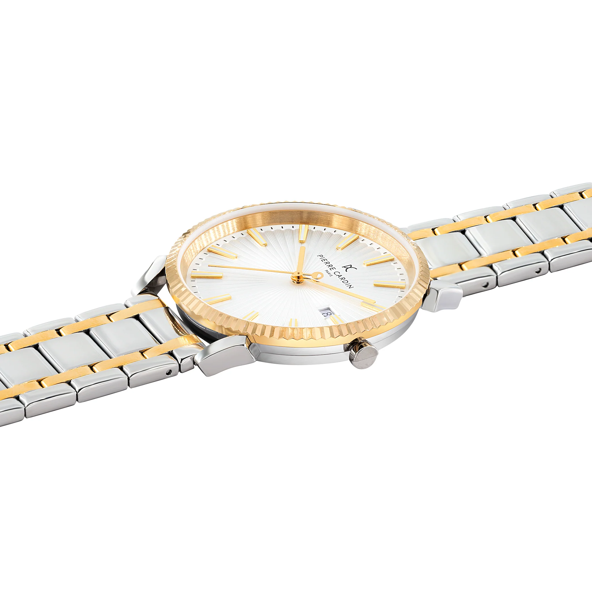 Pigalle Two Tone Metal Link Watch in Gold and Silver with Fluted Bezel and Silver Dial - Image 3