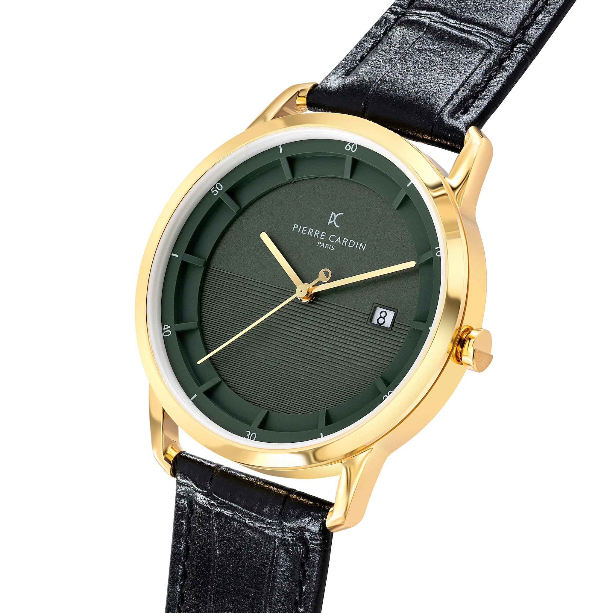 St. Germain Lines Watch with Green Dial, Gold Case and Black Leather Strap - Image 2