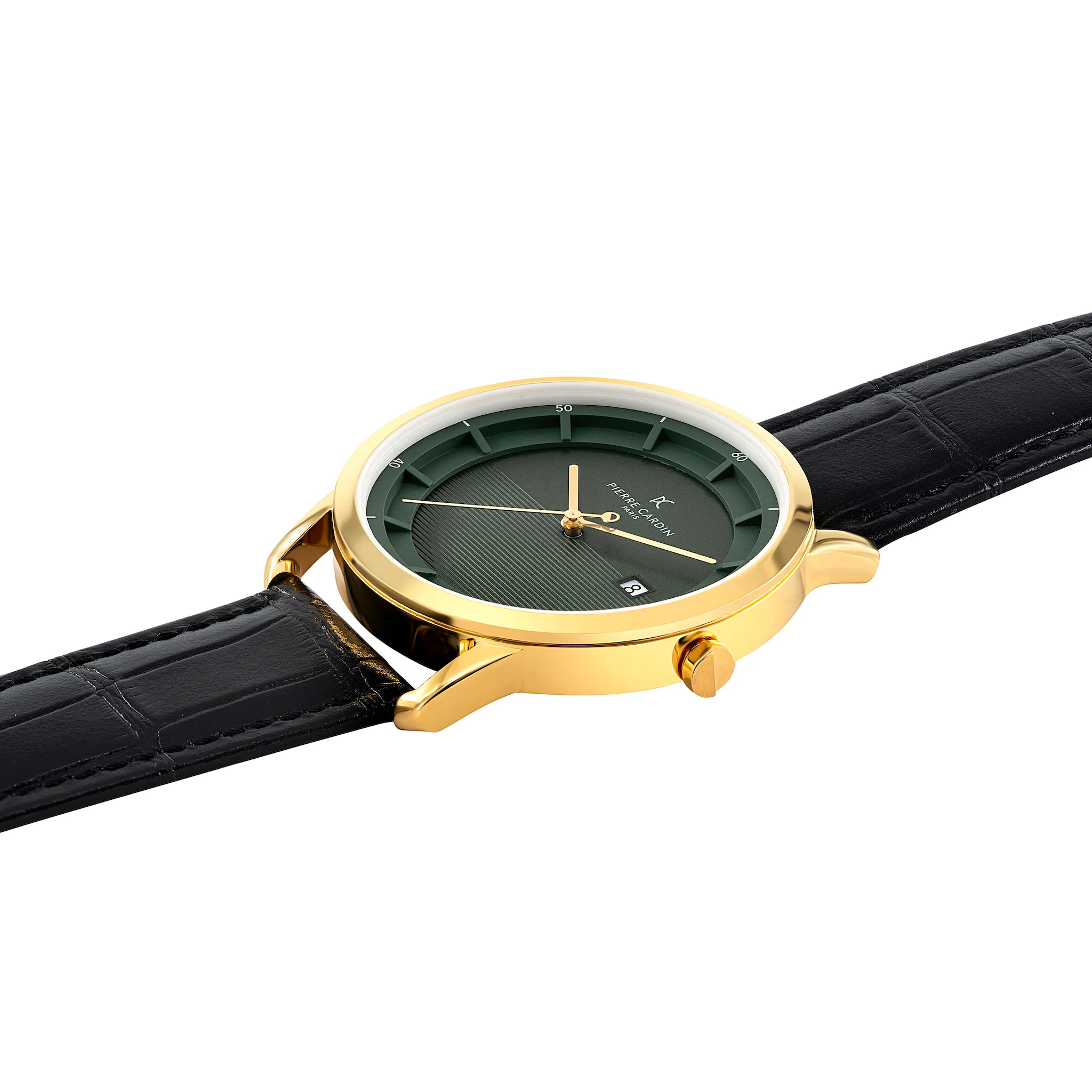 St. Germain Lines Watch with Green Dial, Gold Case and Black Leather Strap - Image 3